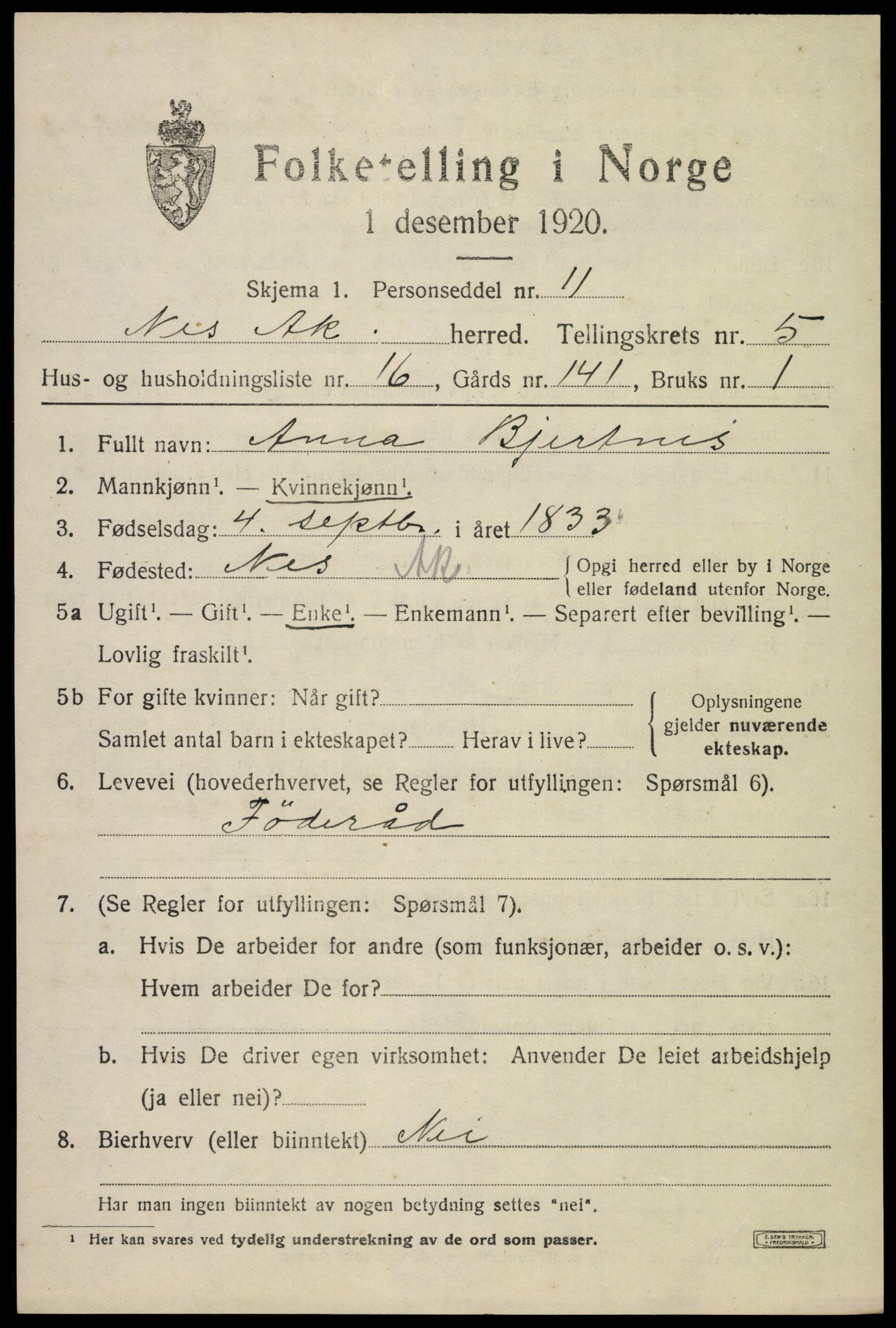 SAO, Folketelling 1920 for 0236 Nes herred, 1920, s. 6630