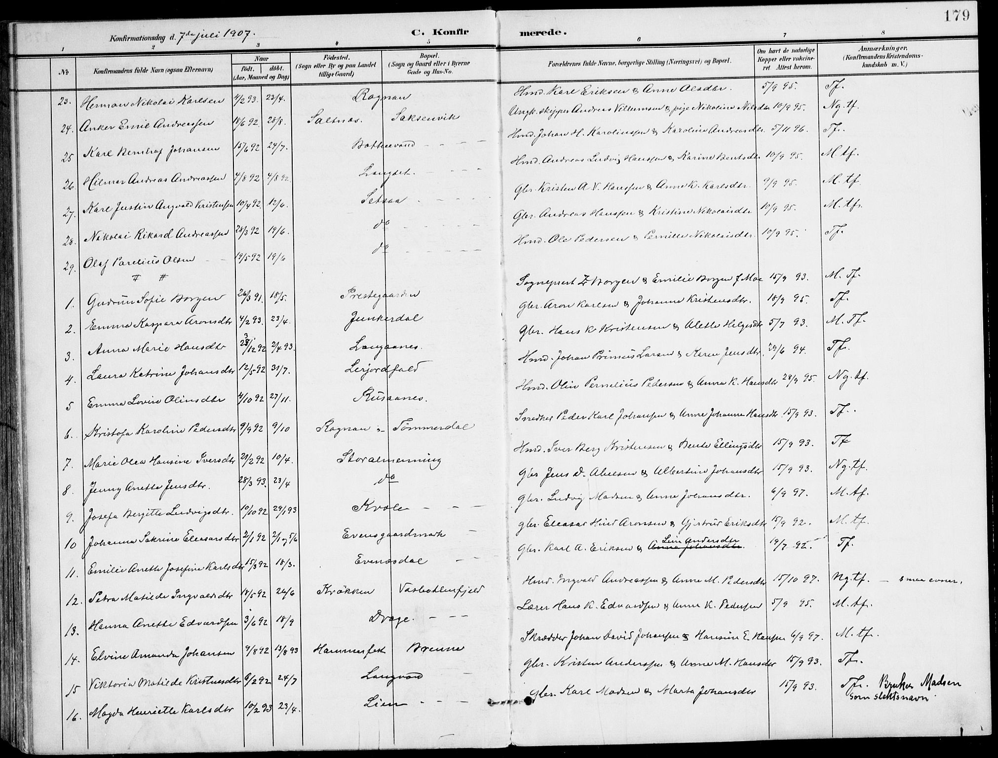 Ministerialprotokoller, klokkerbøker og fødselsregistre - Nordland, SAT/A-1459/847/L0672: Ministerialbok nr. 847A12, 1902-1919, s. 179