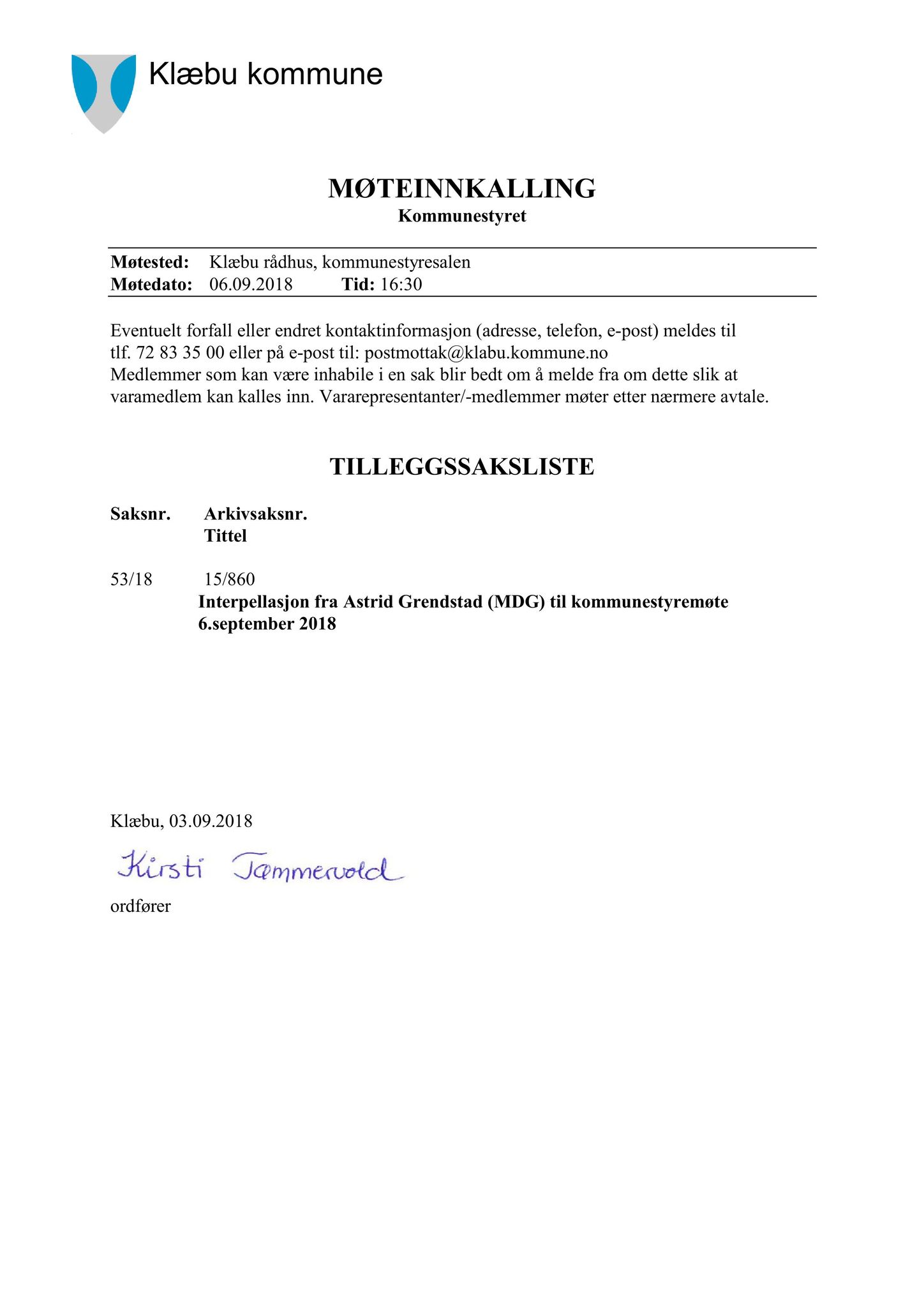 Klæbu Kommune, TRKO/KK/01-KS/L011: Kommunestyret - Møtedokumenter, 2018, s. 1269