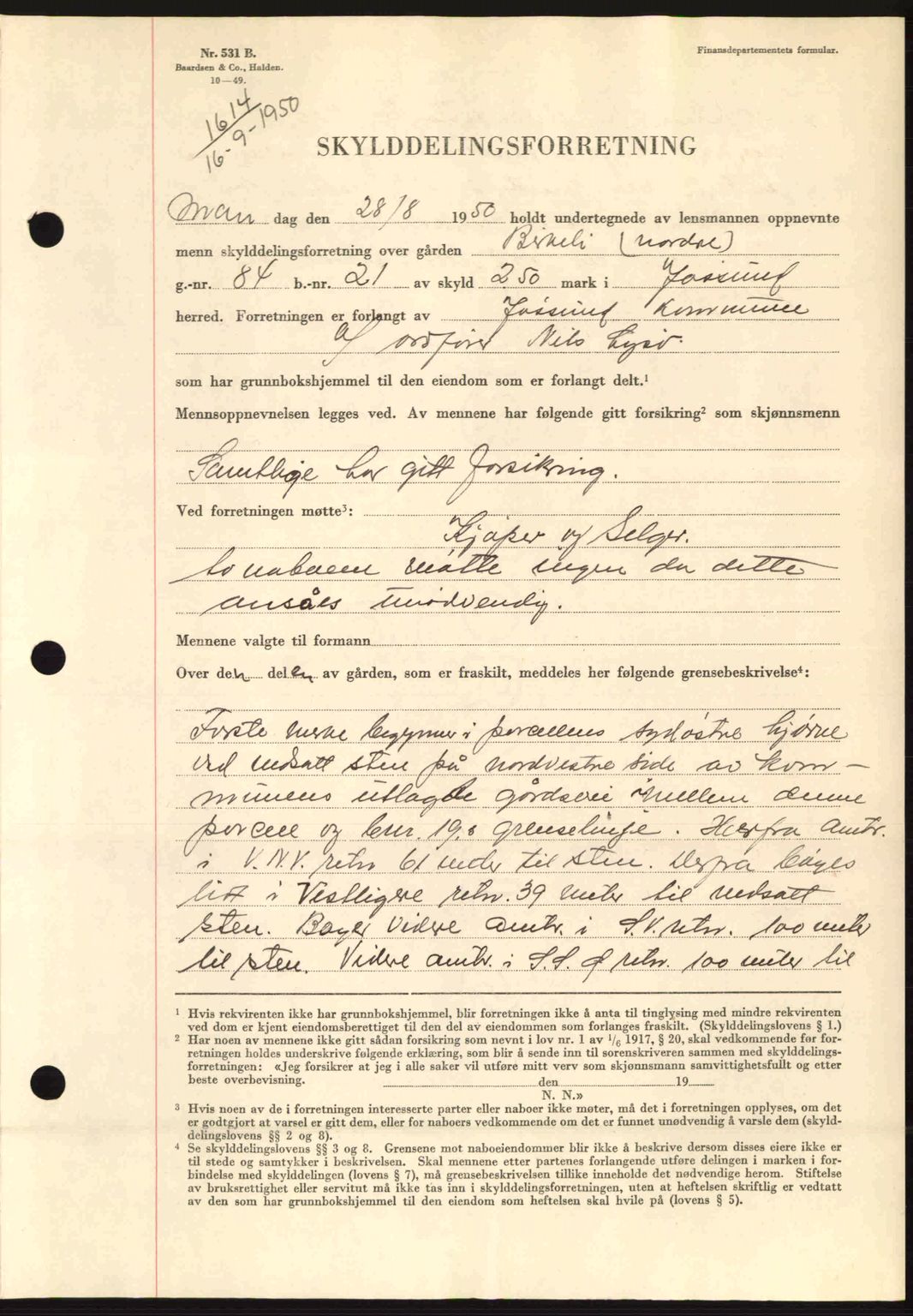 Fosen sorenskriveri, AV/SAT-A-1107/1/2/2C: Pantebok nr. A12, 1950-1950, Dagboknr: 1614/1950