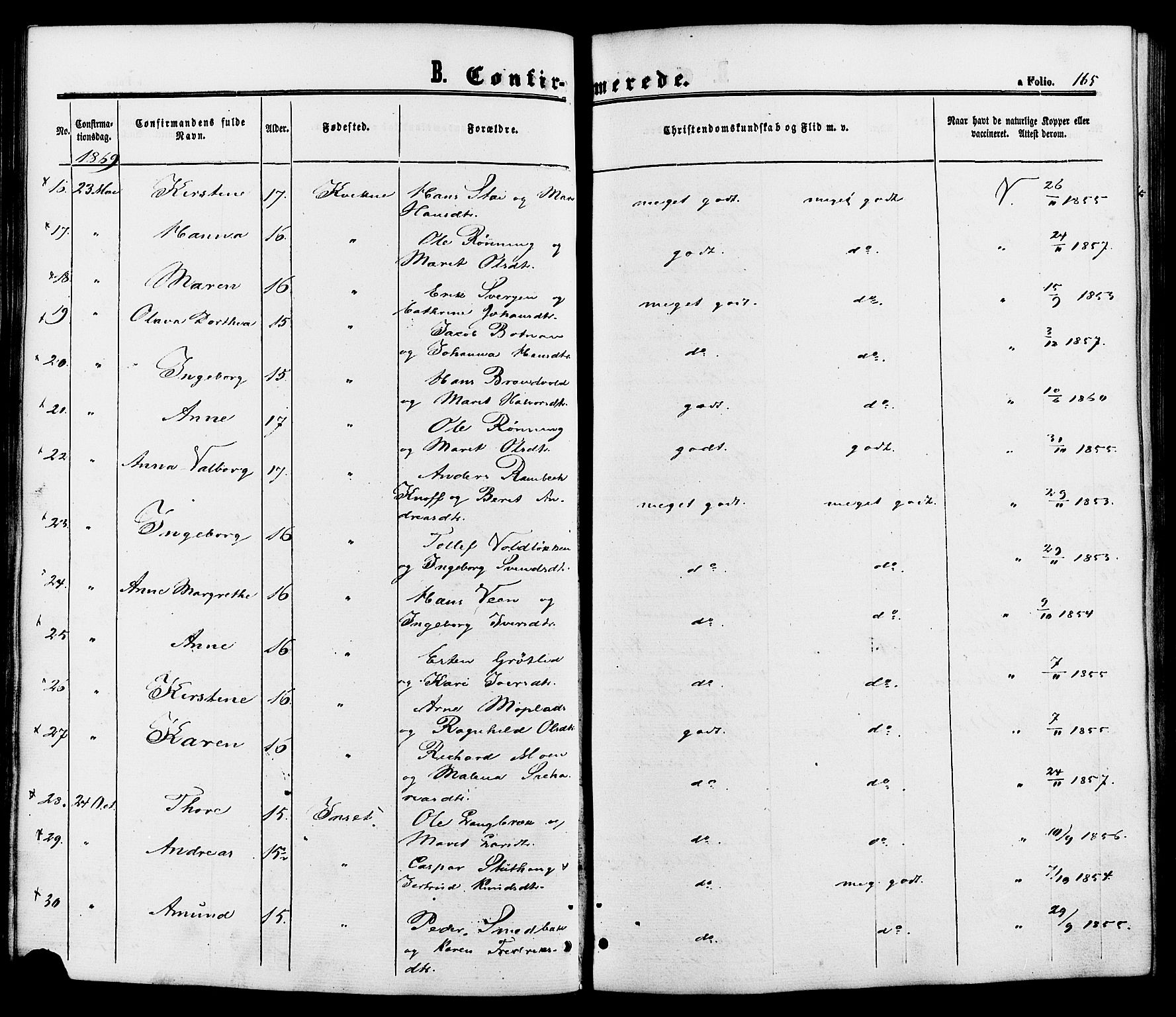 Kvikne prestekontor, AV/SAH-PREST-064/H/Ha/Haa/L0006: Ministerialbok nr. 6, 1863-1886, s. 165