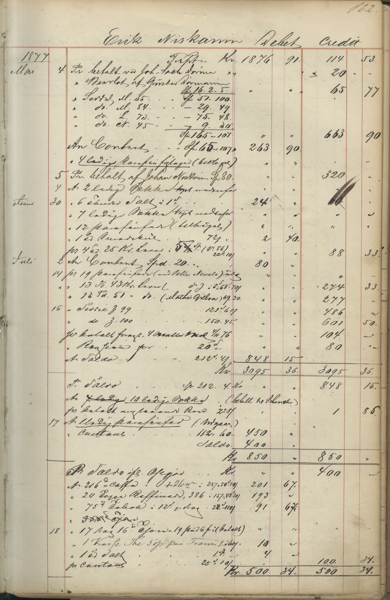 Brodtkorb handel A/S, VAMU/A-0001/F/Fc/L0001/0001: Konto for kvener og nordmenn på Kolahalvøya  / Conto for Kvæner og Nordmænd paa Russefinmarken No 1, 1868-1894, s. 162