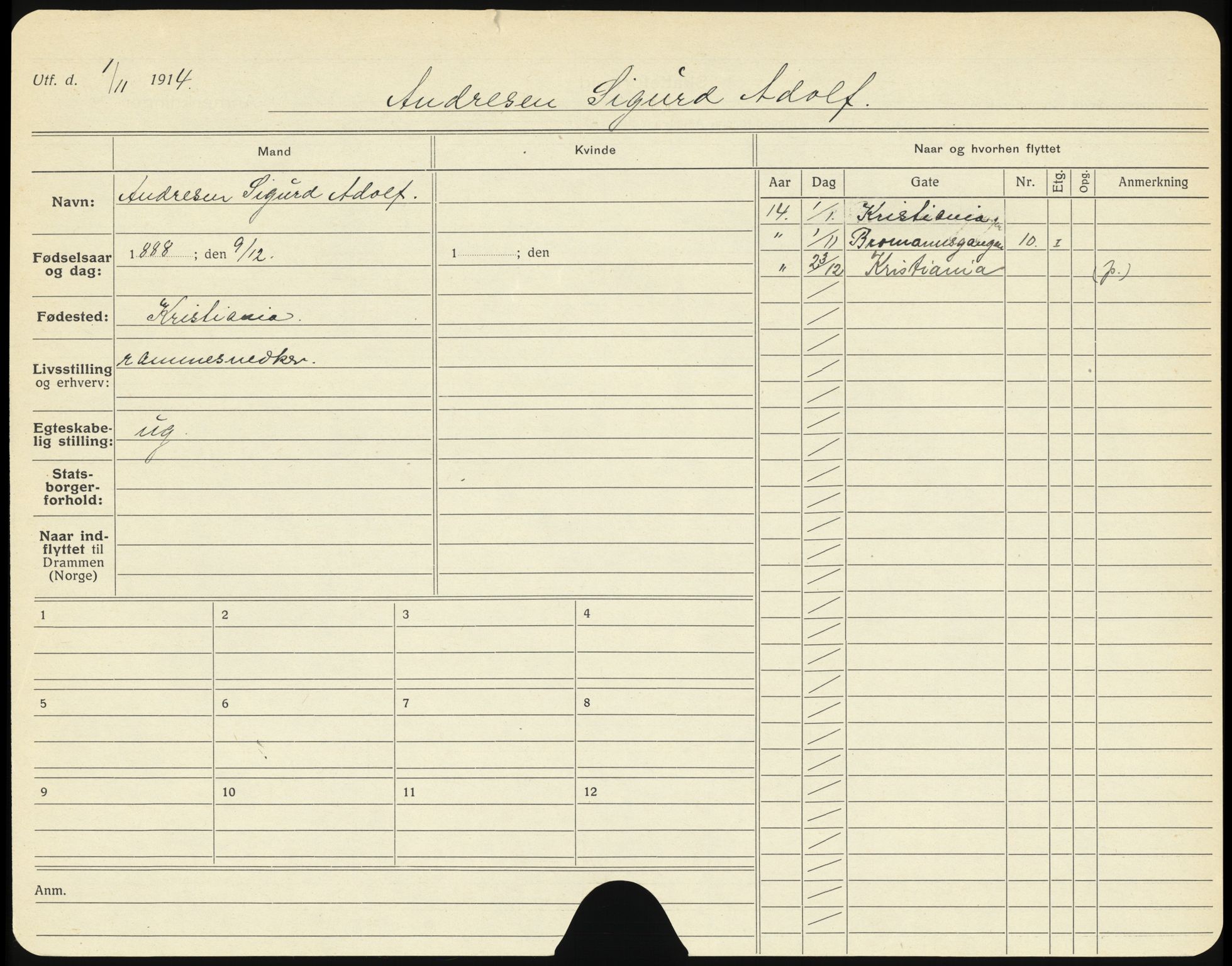 Drammen folkeregister, AV/SAKO-A-136/G/Ga/L0001: Utflyttede, 1914-1915