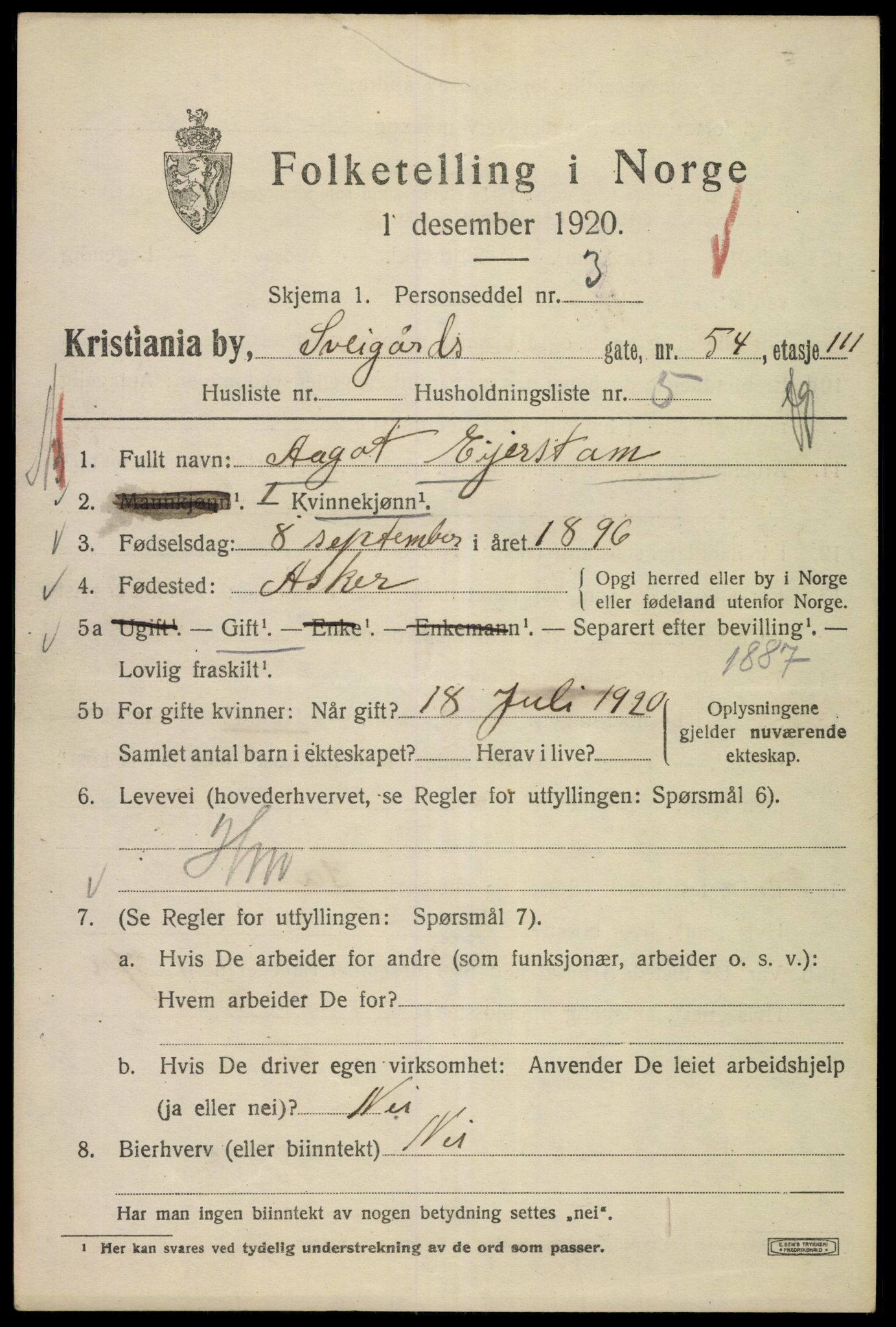 SAO, Folketelling 1920 for 0301 Kristiania kjøpstad, 1920, s. 493709