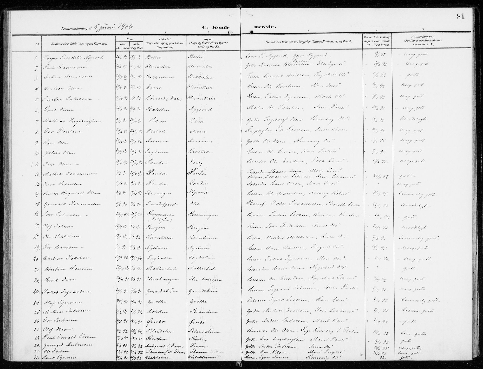 Sel prestekontor, AV/SAH-PREST-074/H/Ha/Haa/L0002: Ministerialbok nr. 2, 1905-1919, s. 81