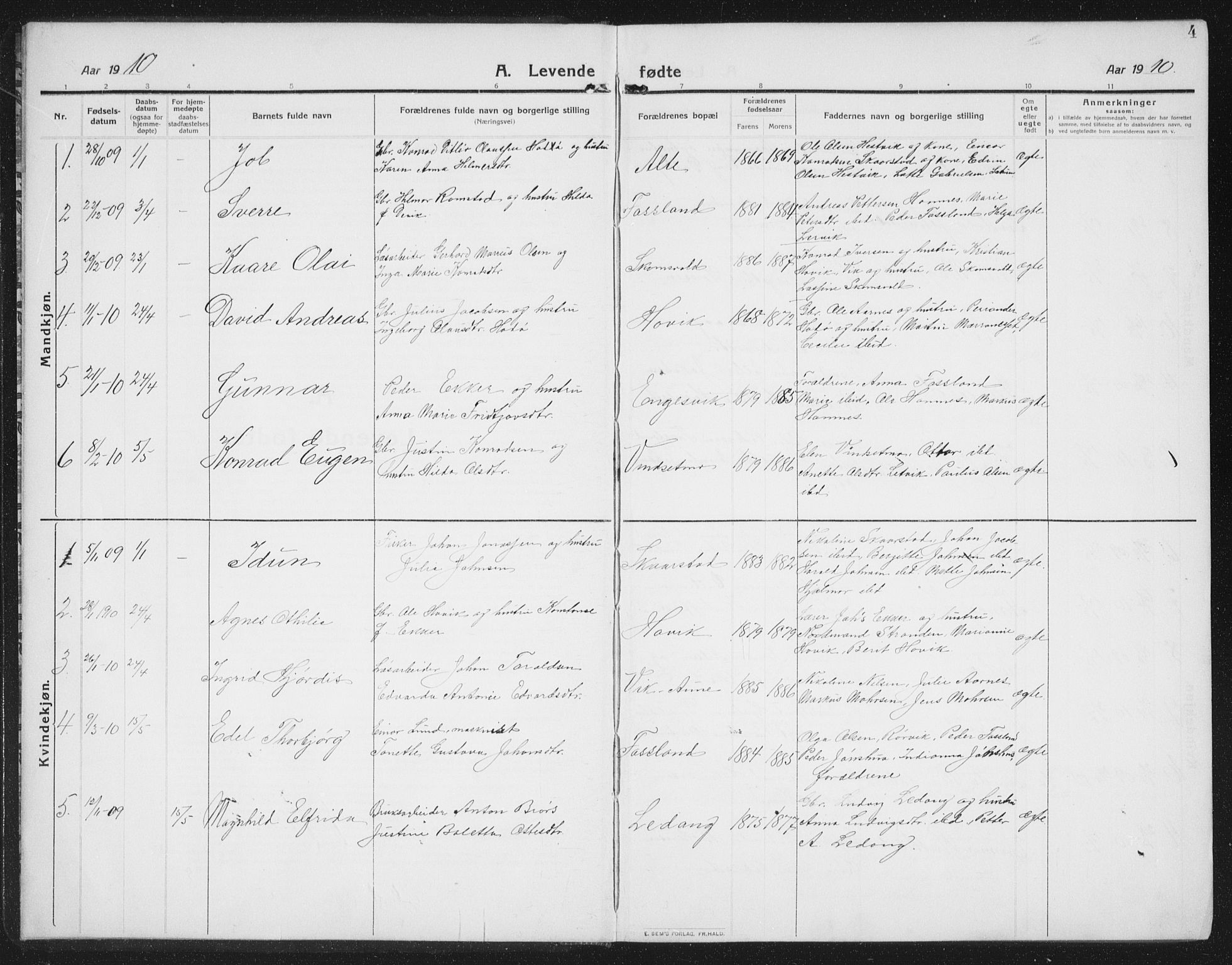 Ministerialprotokoller, klokkerbøker og fødselsregistre - Nord-Trøndelag, AV/SAT-A-1458/774/L0630: Klokkerbok nr. 774C01, 1910-1934, s. 4