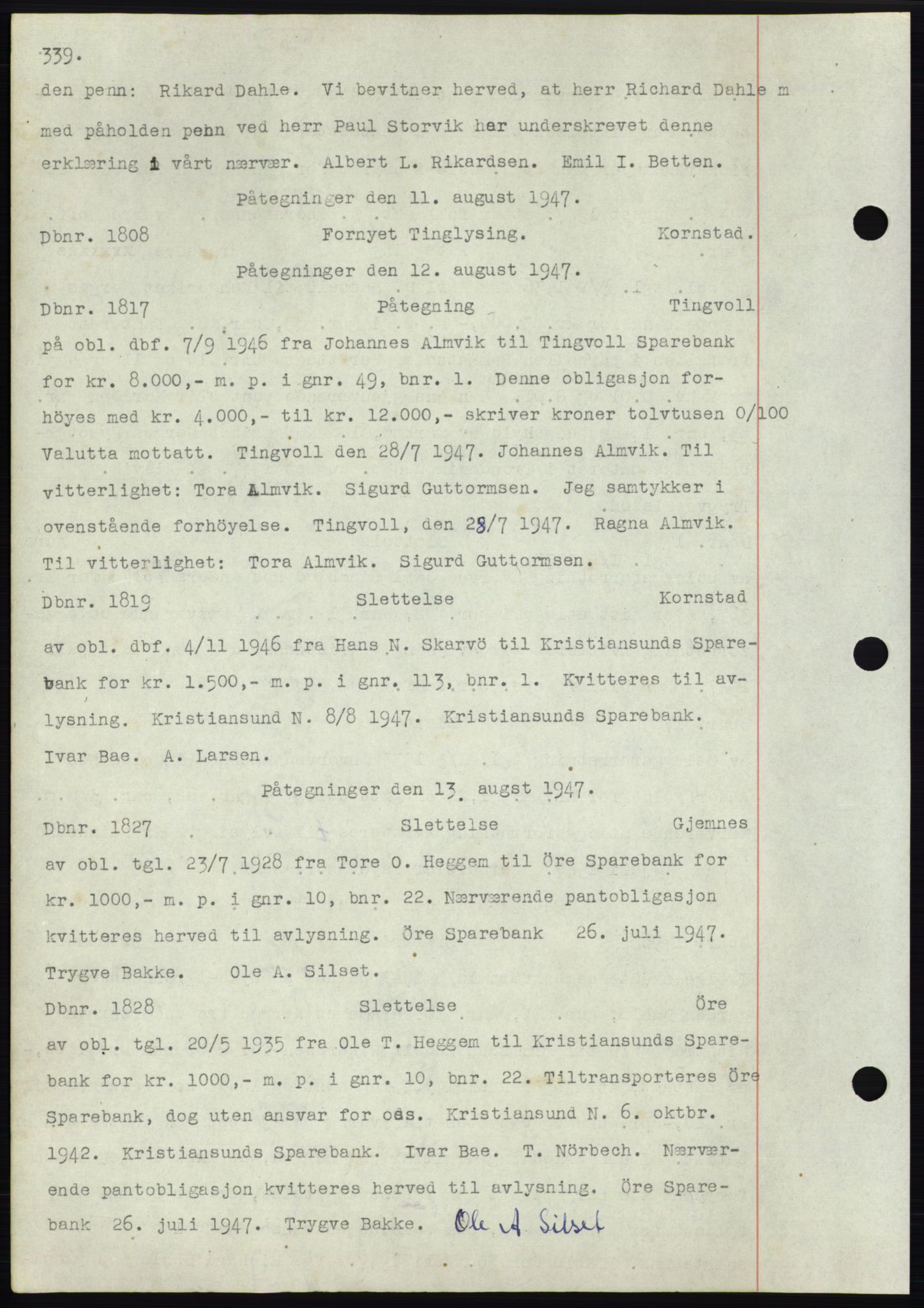 Nordmøre sorenskriveri, SAT/A-4132/1/2/2Ca: Pantebok nr. C82b, 1946-1951, Dagboknr: 1808/1947