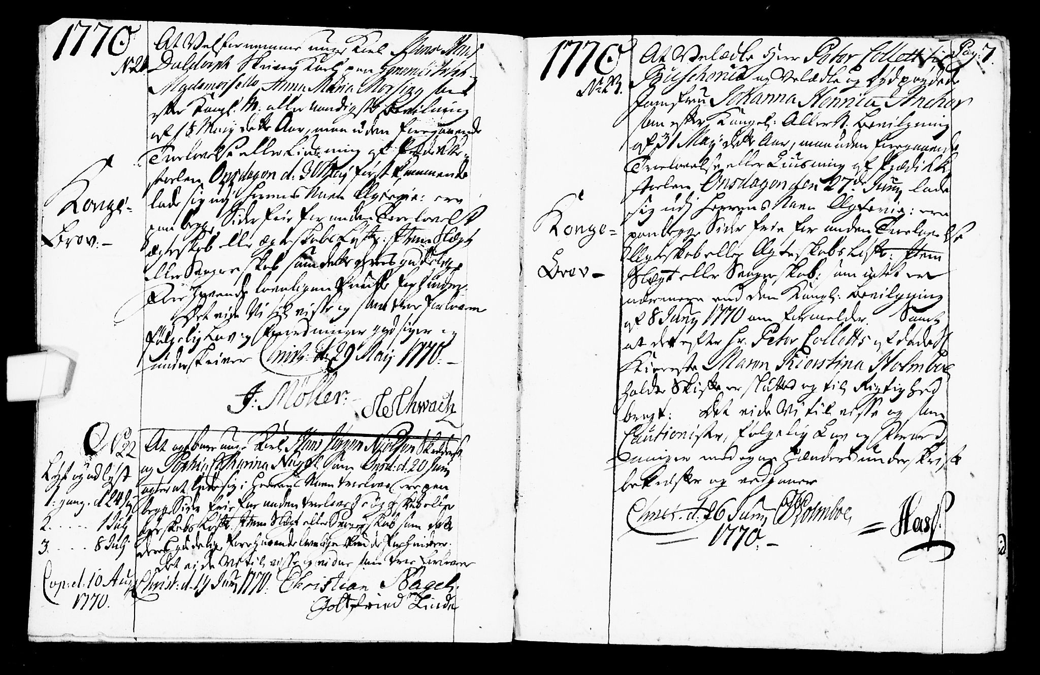 Oslo domkirke Kirkebøker, AV/SAO-A-10752/L/La/L0009: Forlovererklæringer nr. 9, 1770-1784, s. 7