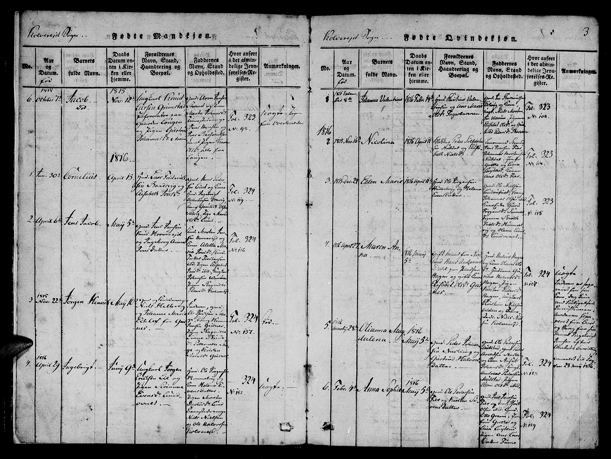 Ministerialprotokoller, klokkerbøker og fødselsregistre - Nord-Trøndelag, AV/SAT-A-1458/780/L0636: Ministerialbok nr. 780A03 /1, 1815-1830, s. 3