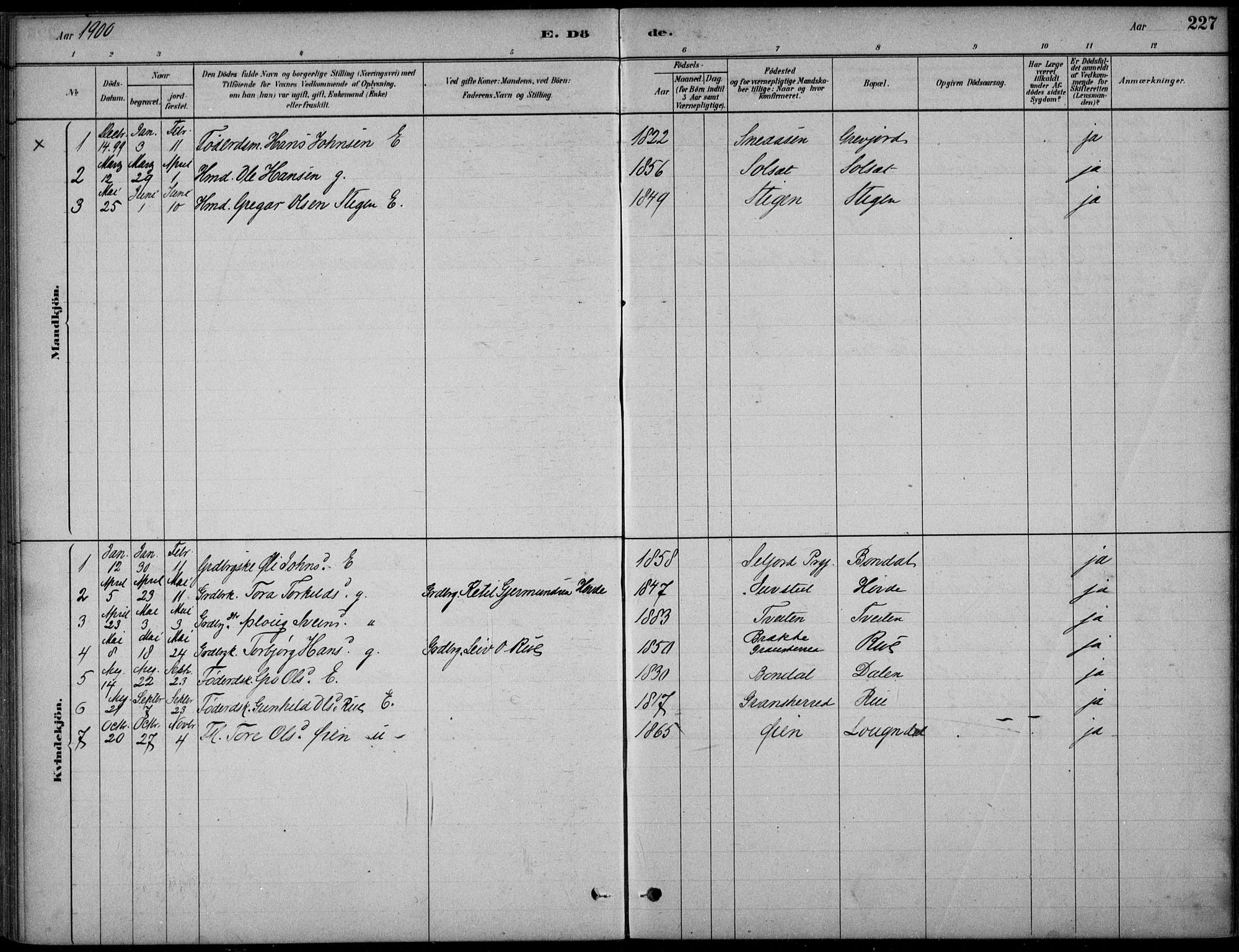 Hjartdal kirkebøker, AV/SAKO-A-270/F/Fc/L0002: Ministerialbok nr. III 2, 1880-1936, s. 227