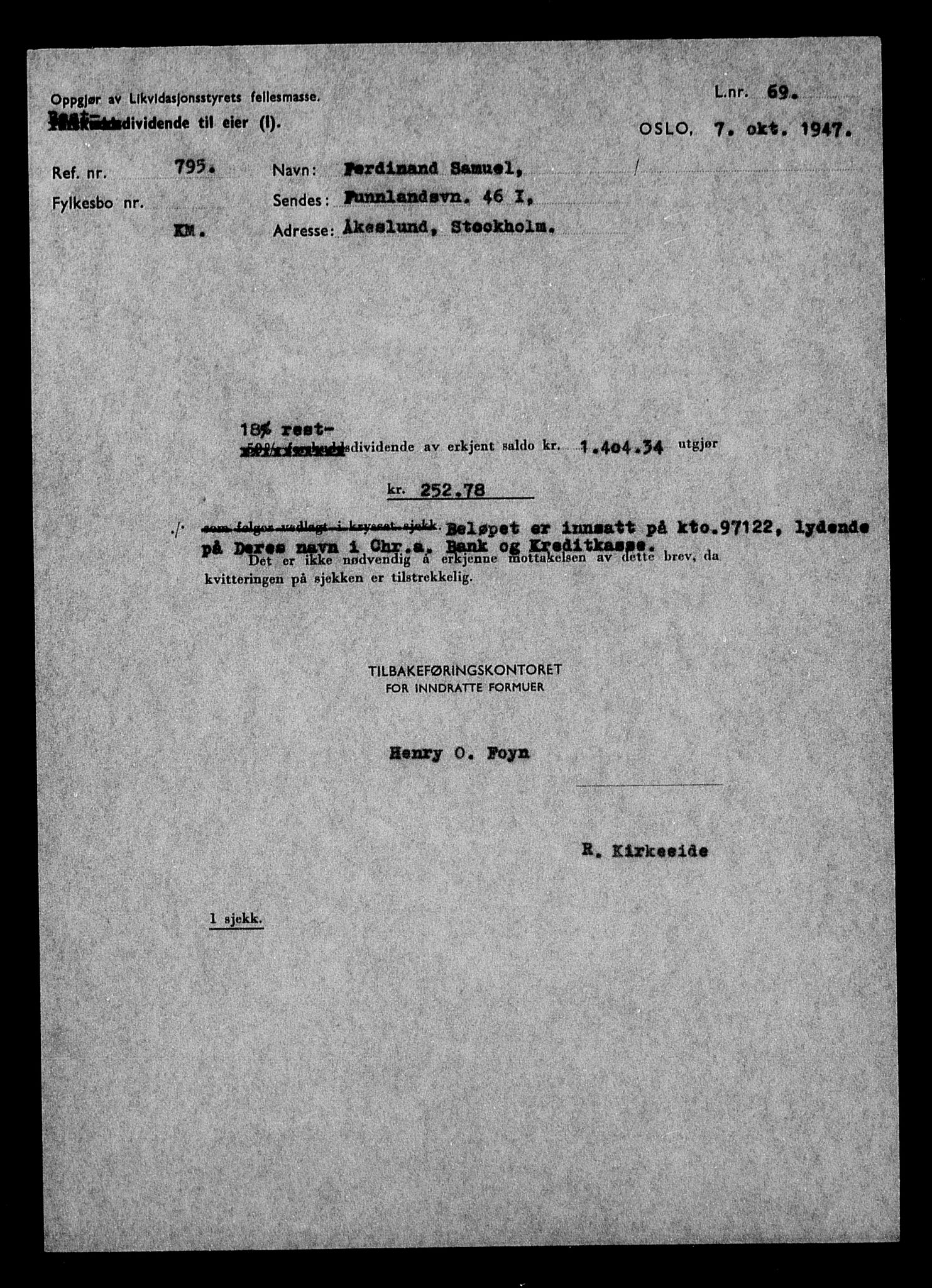 Justisdepartementet, Tilbakeføringskontoret for inndratte formuer, AV/RA-S-1564/H/Hc/Hcc/L0976: --, 1945-1947, s. 683