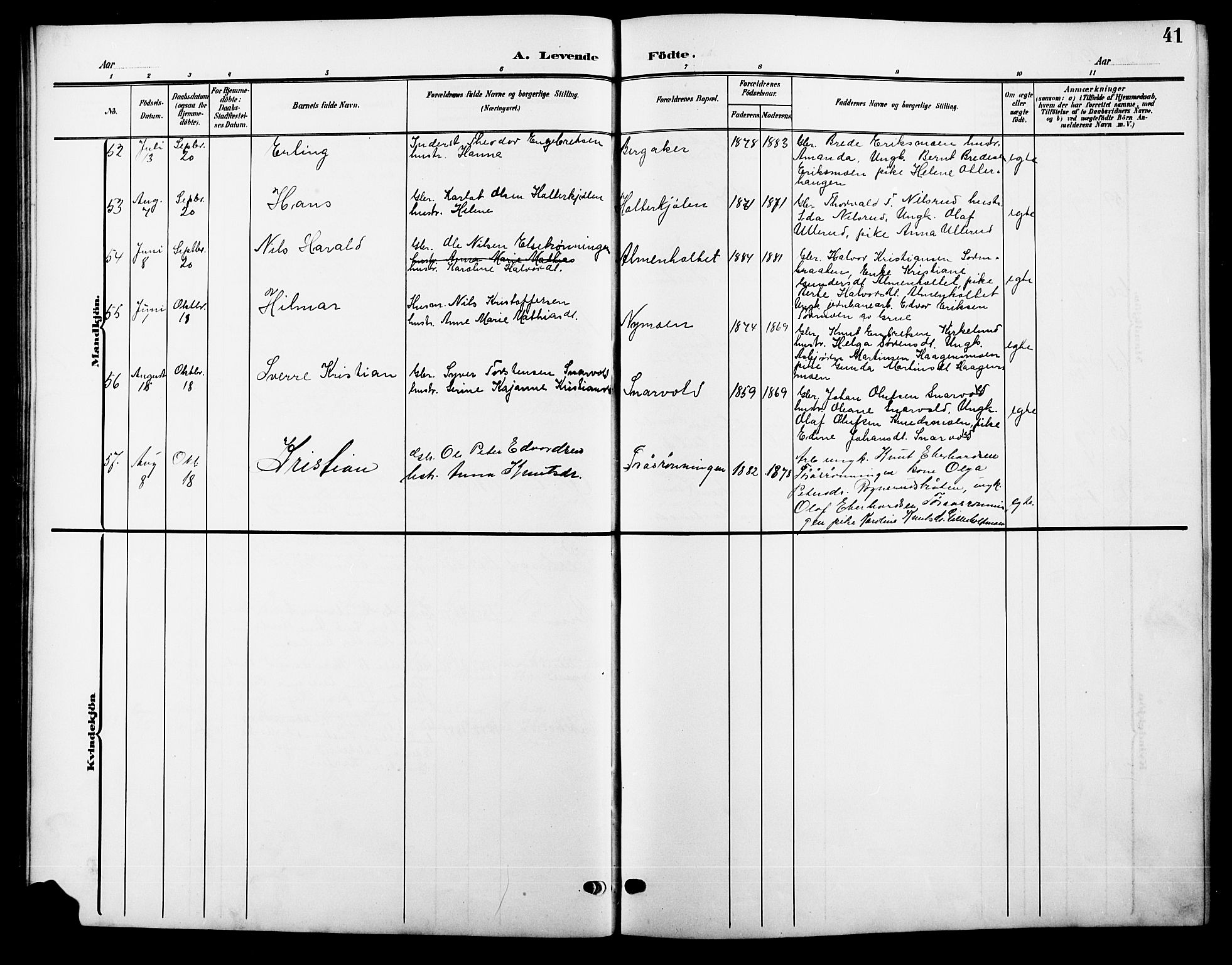 Våler prestekontor, Hedmark, AV/SAH-PREST-040/H/Ha/Hab/L0002: Klokkerbok nr. 2, 1905-1915, s. 41