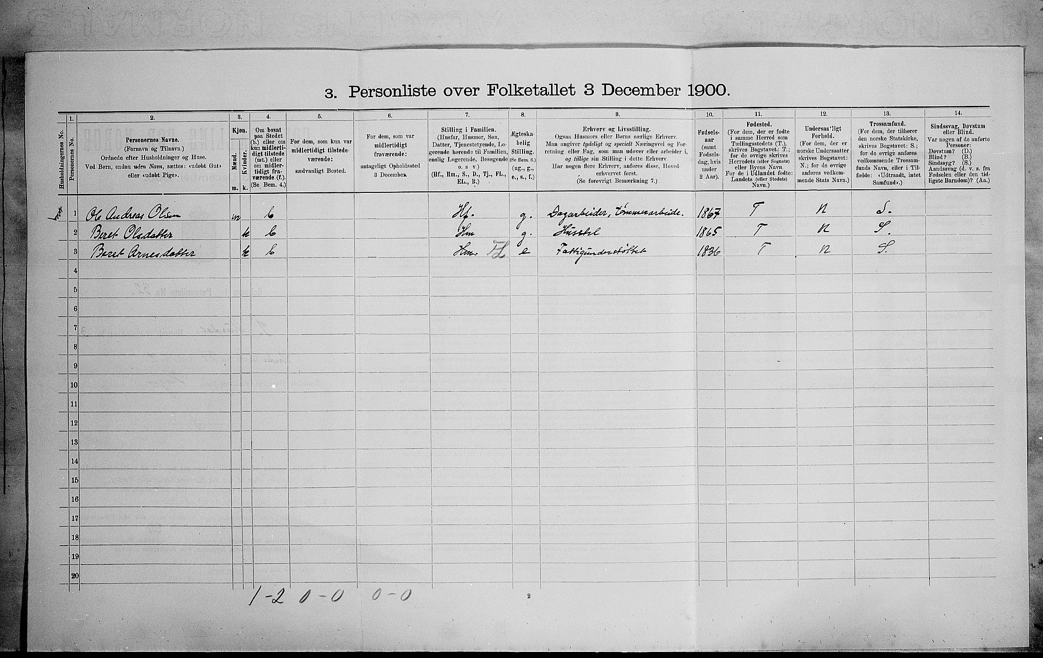 SAH, Folketelling 1900 for 0540 Sør-Aurdal herred, 1900, s. 372