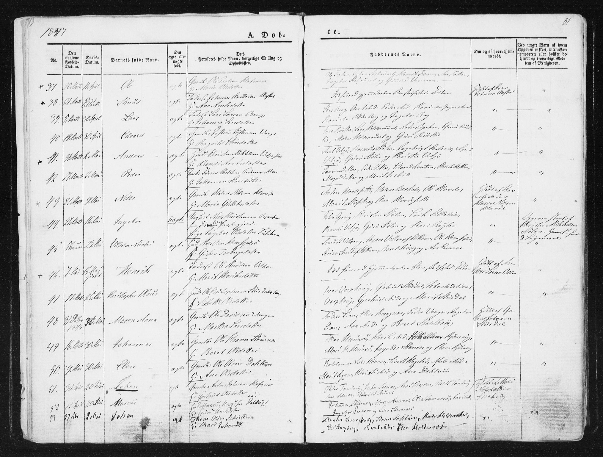 Ministerialprotokoller, klokkerbøker og fødselsregistre - Sør-Trøndelag, SAT/A-1456/630/L0493: Ministerialbok nr. 630A06, 1841-1851, s. 51