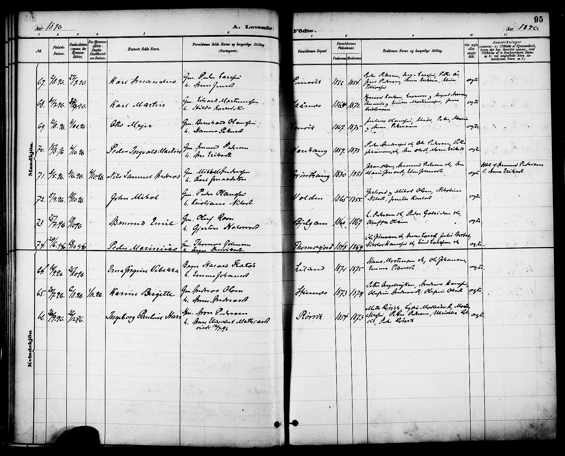 Ministerialprotokoller, klokkerbøker og fødselsregistre - Nordland, AV/SAT-A-1459/863/L0898: Ministerialbok nr. 863A10, 1886-1897, s. 95