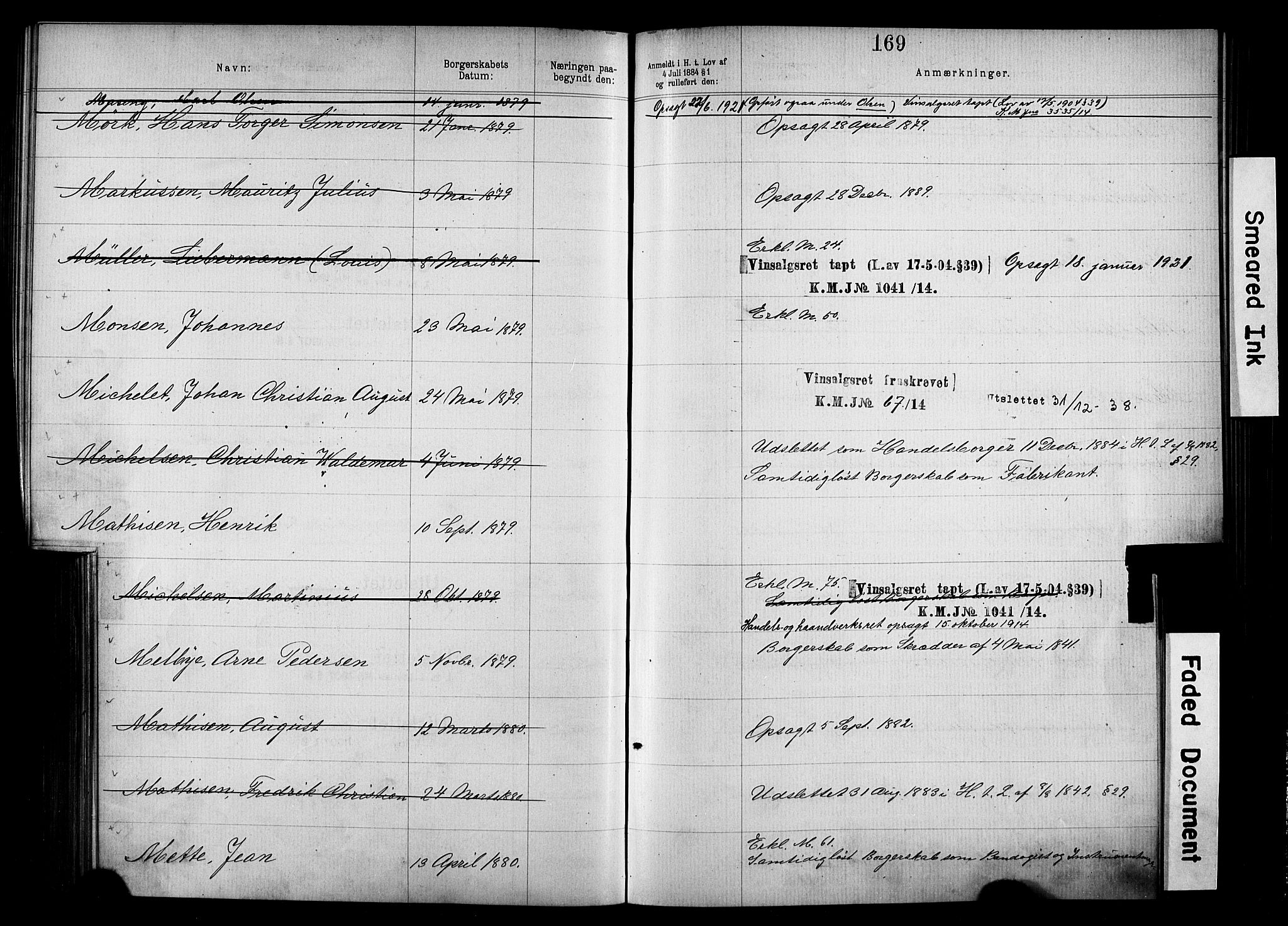 Kristiania magistrat, SAO/A-10711/F/Fb/L0005: Borgerrulle, 1879-1896, s. 170
