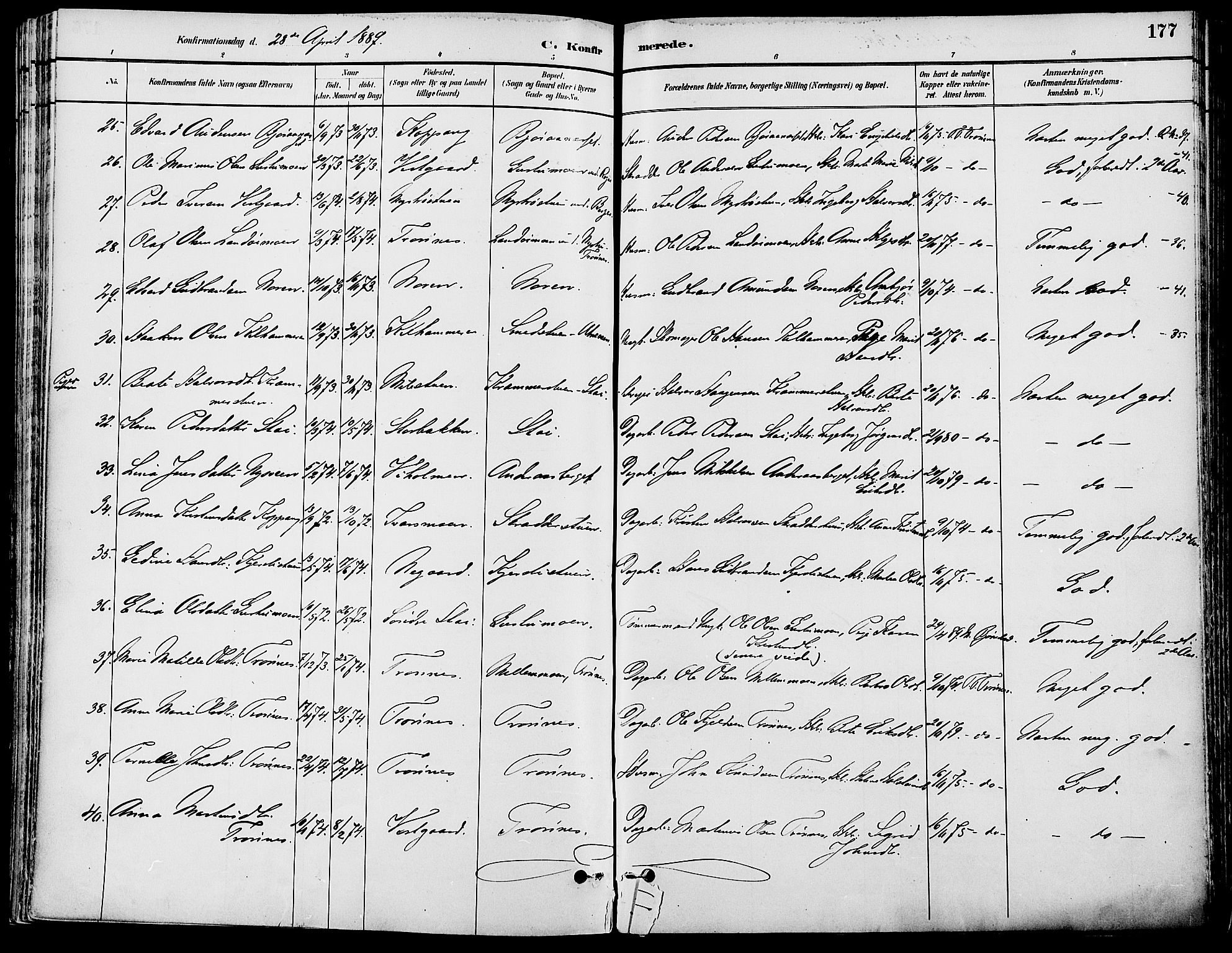 Stor-Elvdal prestekontor, AV/SAH-PREST-052/H/Ha/Haa/L0002: Ministerialbok nr. 2, 1882-1907, s. 177