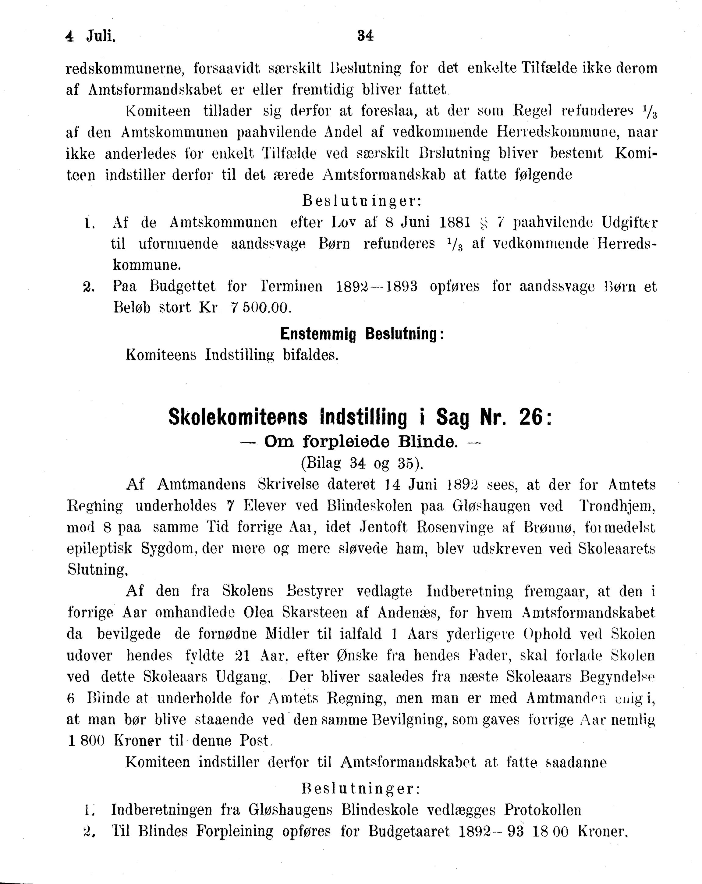 Nordland Fylkeskommune. Fylkestinget, AIN/NFK-17/176/A/Ac/L0016: Fylkestingsforhandlinger 1891-1893, 1891-1893