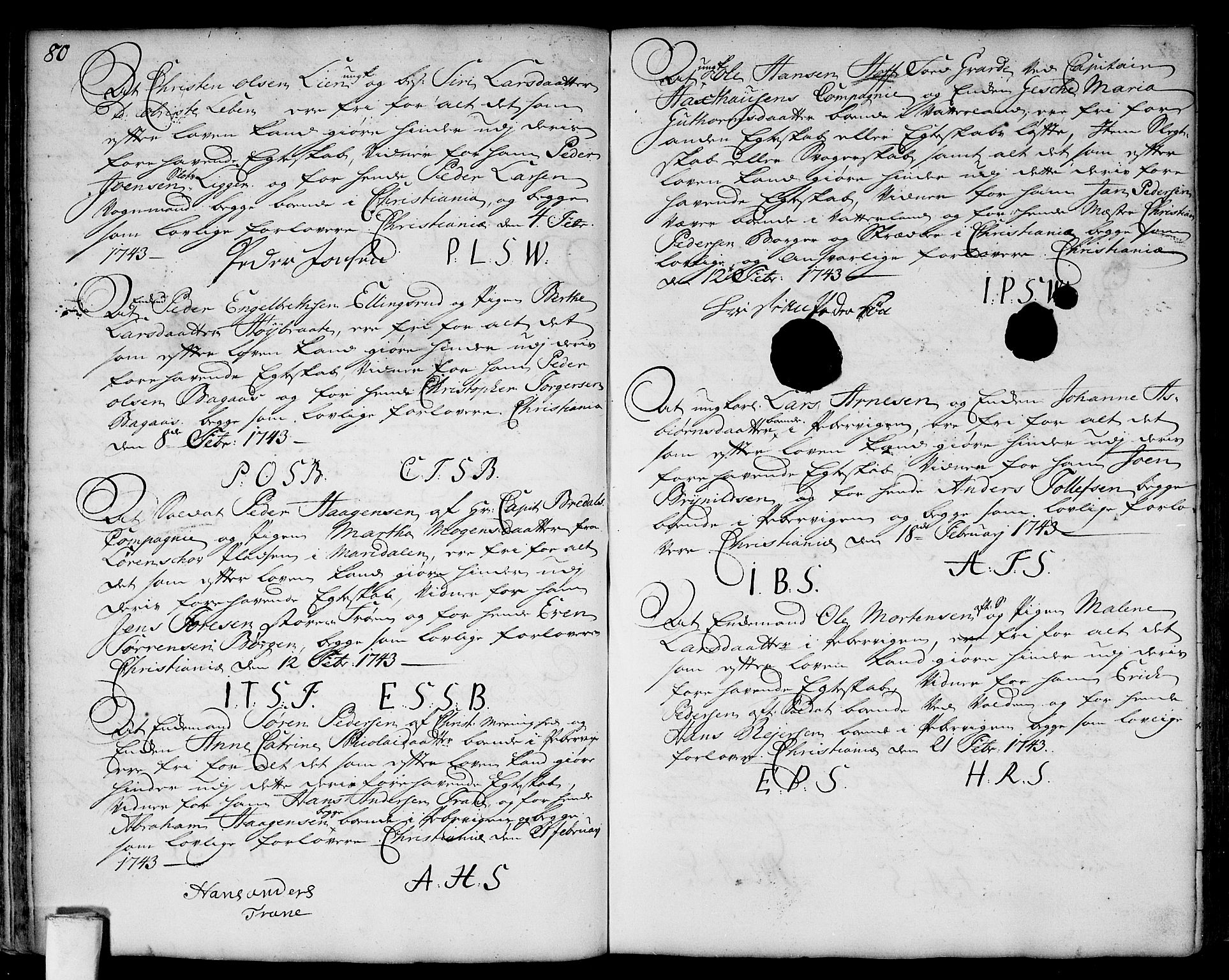 Aker prestekontor kirkebøker, AV/SAO-A-10861/L/L0002: Forlovererklæringer nr. 2, 1734-1773, s. 80