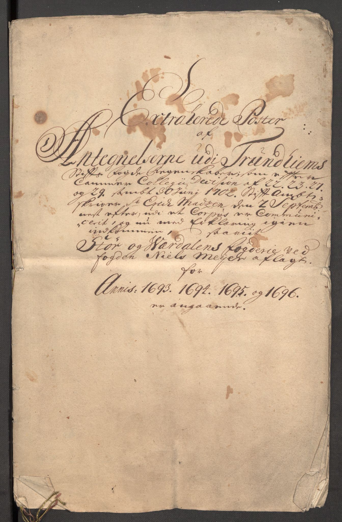 Rentekammeret inntil 1814, Reviderte regnskaper, Fogderegnskap, AV/RA-EA-4092/R62/L4188: Fogderegnskap Stjørdal og Verdal, 1696, s. 228