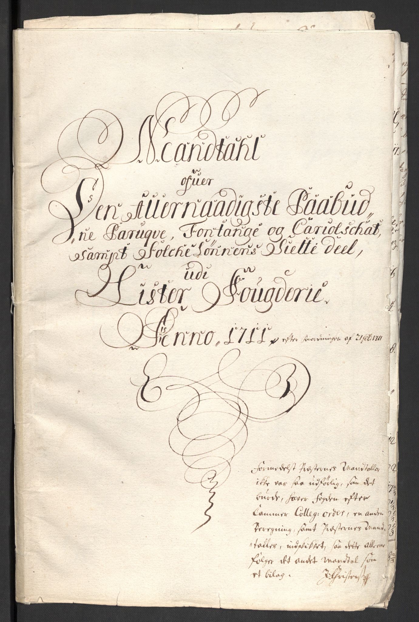 Rentekammeret inntil 1814, Reviderte regnskaper, Fogderegnskap, AV/RA-EA-4092/R43/L2554: Fogderegnskap Lista og Mandal, 1711, s. 250