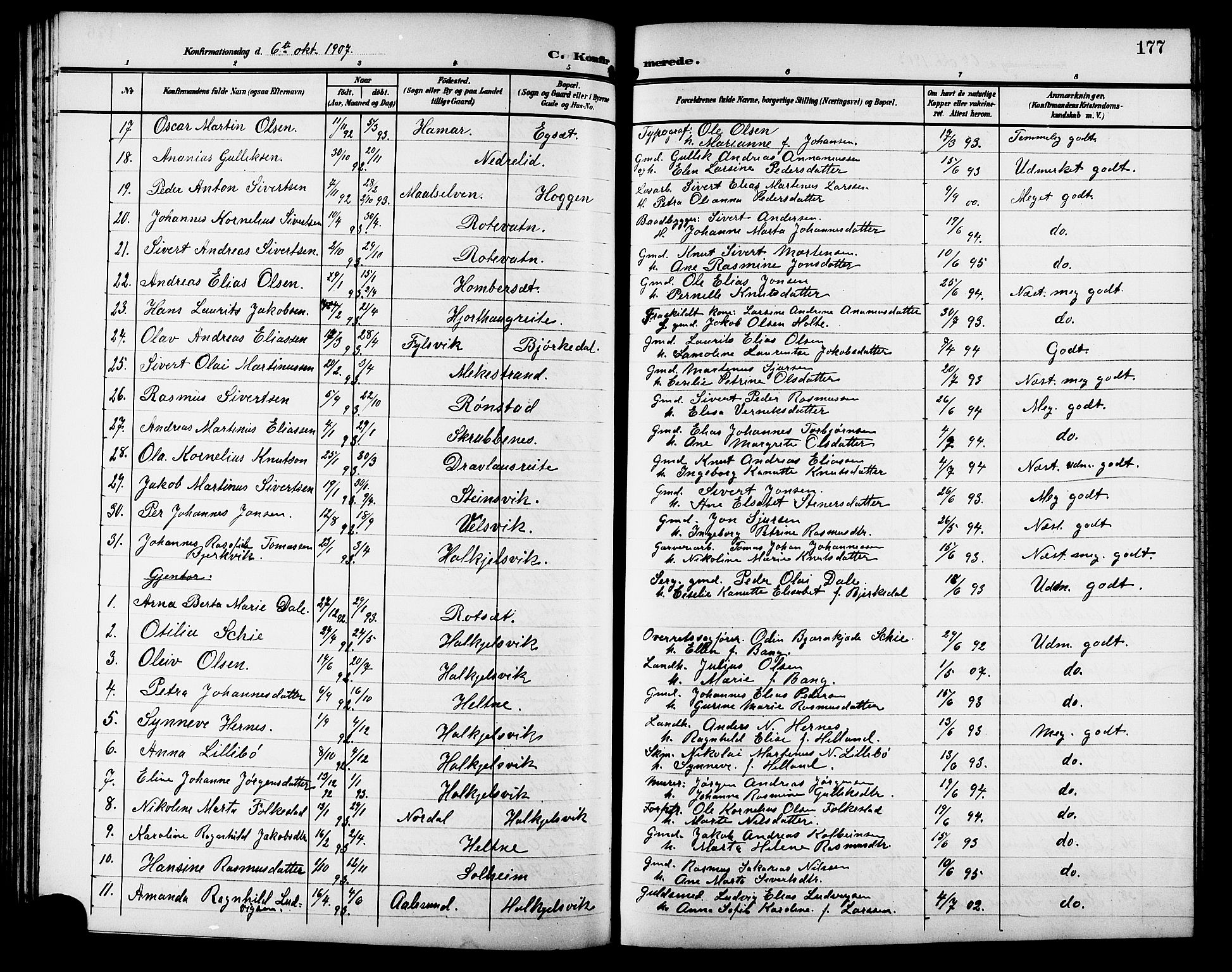 Ministerialprotokoller, klokkerbøker og fødselsregistre - Møre og Romsdal, AV/SAT-A-1454/511/L0159: Klokkerbok nr. 511C05, 1902-1920, s. 177