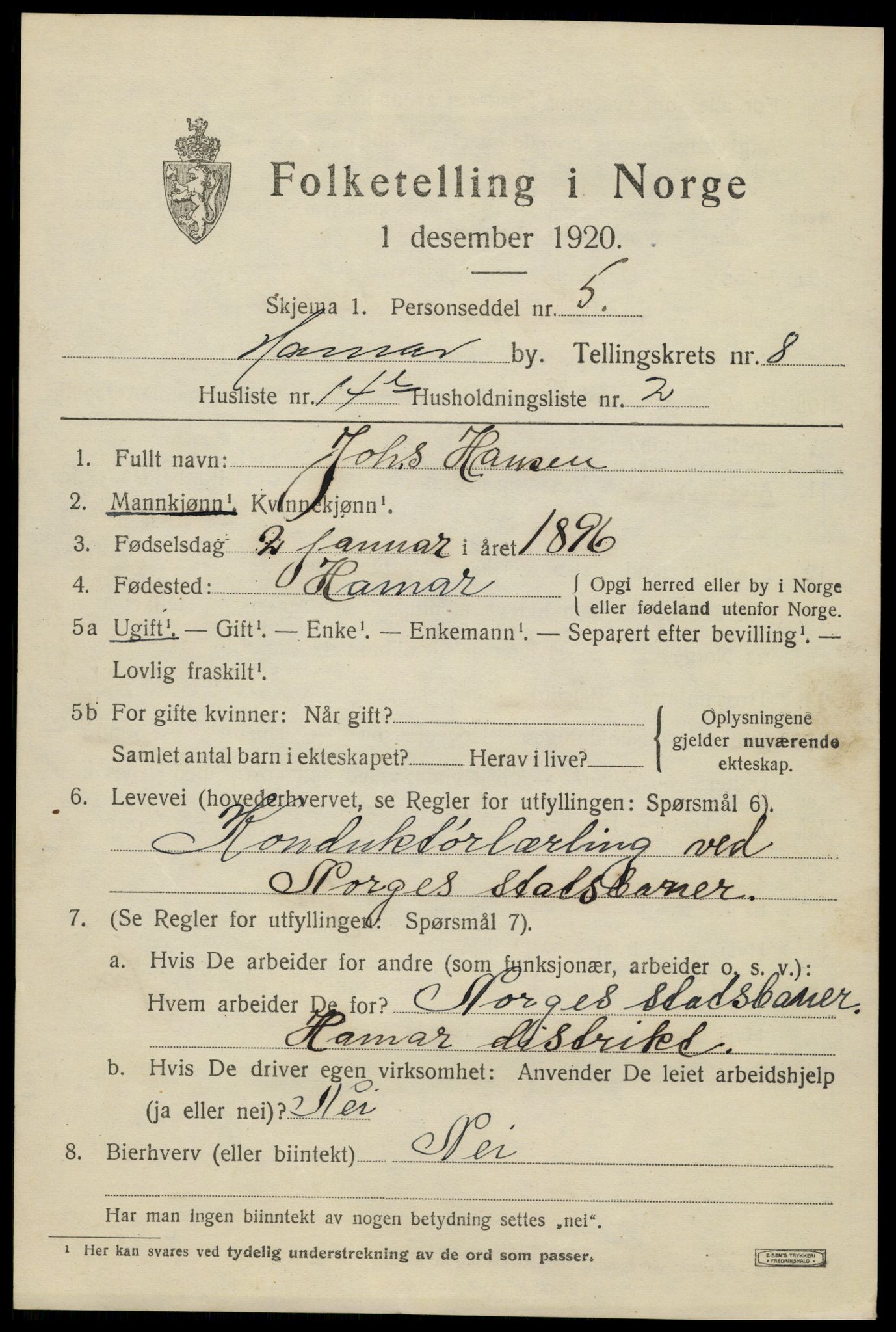 SAH, Folketelling 1920 for 0401 Hamar kjøpstad, 1920, s. 14739