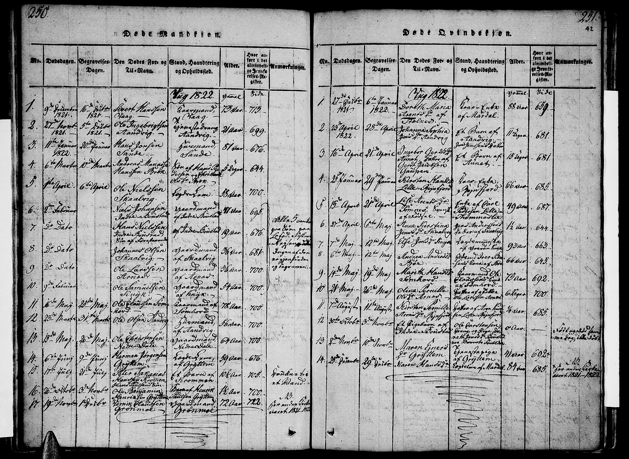 Ministerialprotokoller, klokkerbøker og fødselsregistre - Nordland, AV/SAT-A-1459/812/L0175: Ministerialbok nr. 812A04, 1820-1833, s. 250-251