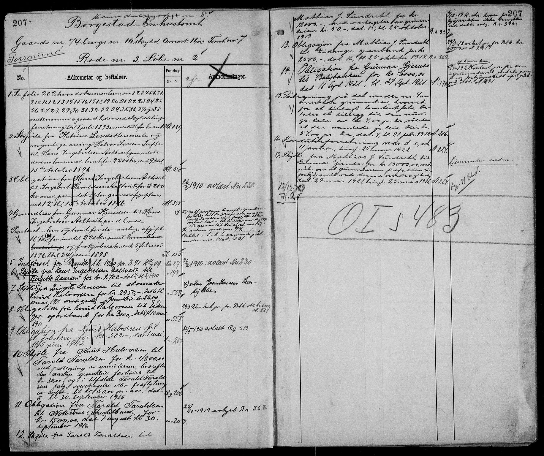 Gjerpen sorenskriveri, AV/SAKO-A-216/G/Gb/Gbd/L0009: Panteregister nr. IV 9, s. 207