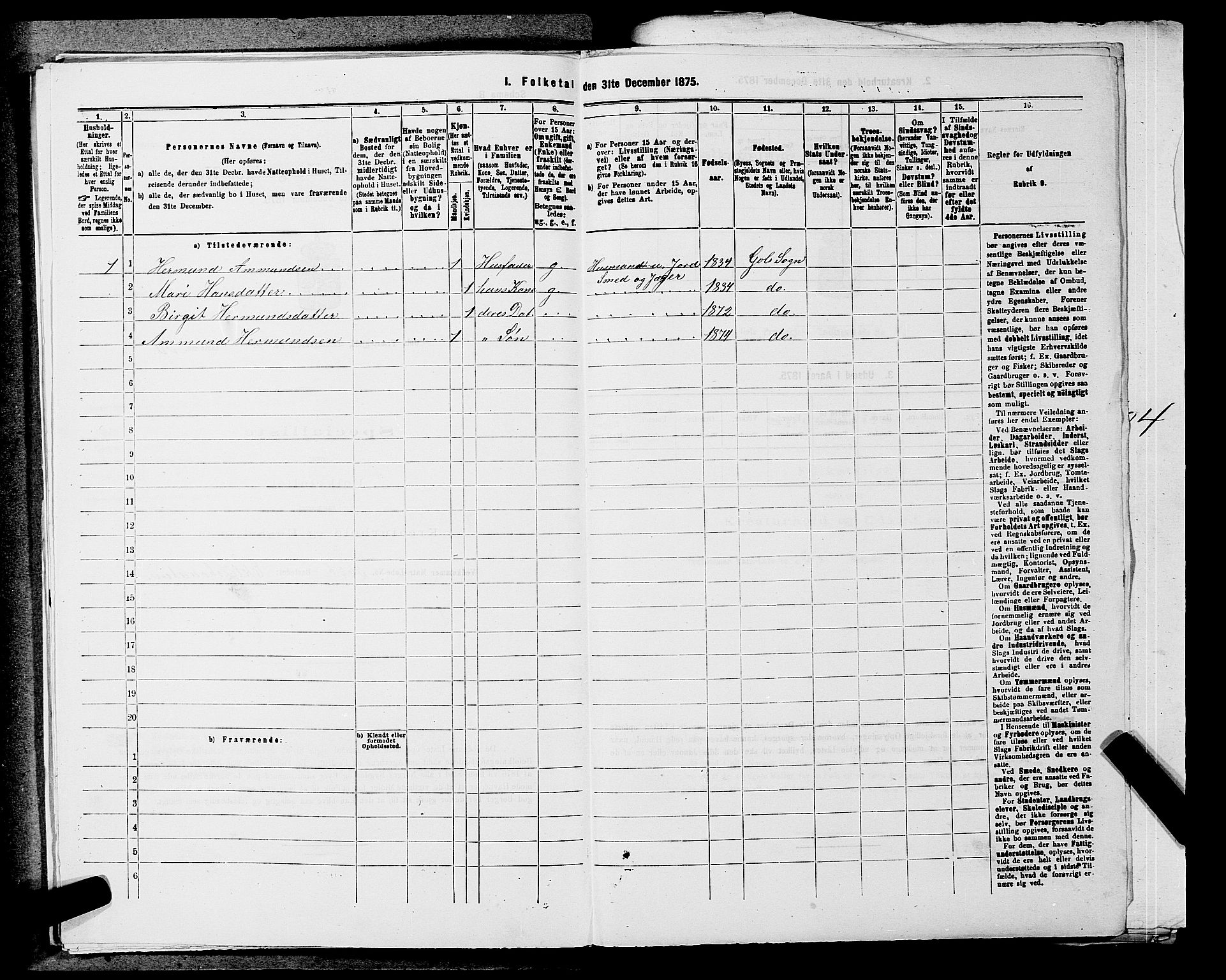 SAKO, Folketelling 1875 for 0617P Gol prestegjeld, 1875, s. 205