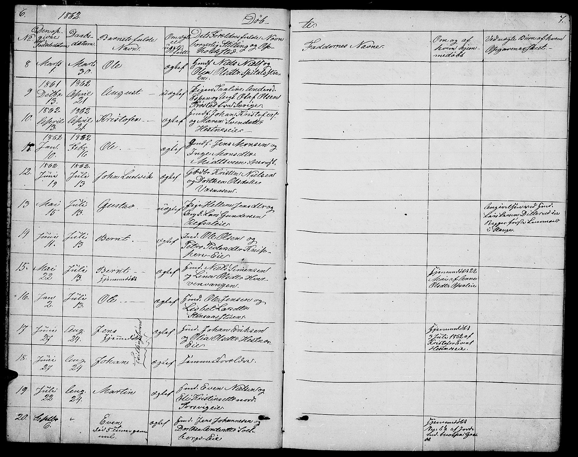 Stange prestekontor, AV/SAH-PREST-002/L/L0005: Klokkerbok nr. 5, 1861-1881, s. 6-7