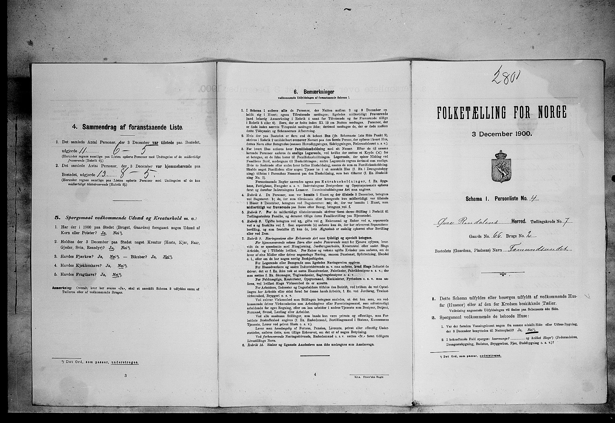 SAH, Folketelling 1900 for 0433 Øvre Rendal herred, 1900, s. 579