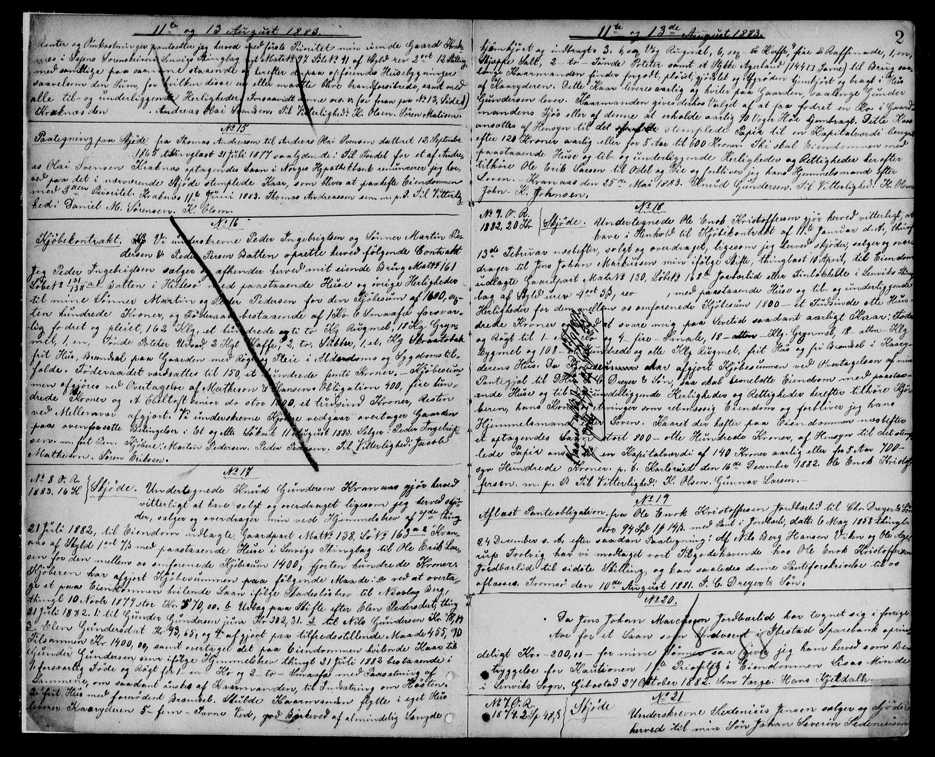 Senja sorenskriveri 1855-, SATØ/S-0048/1/H/Hd/L0013: Pantebok nr. 13, 1883-1886, s. 2