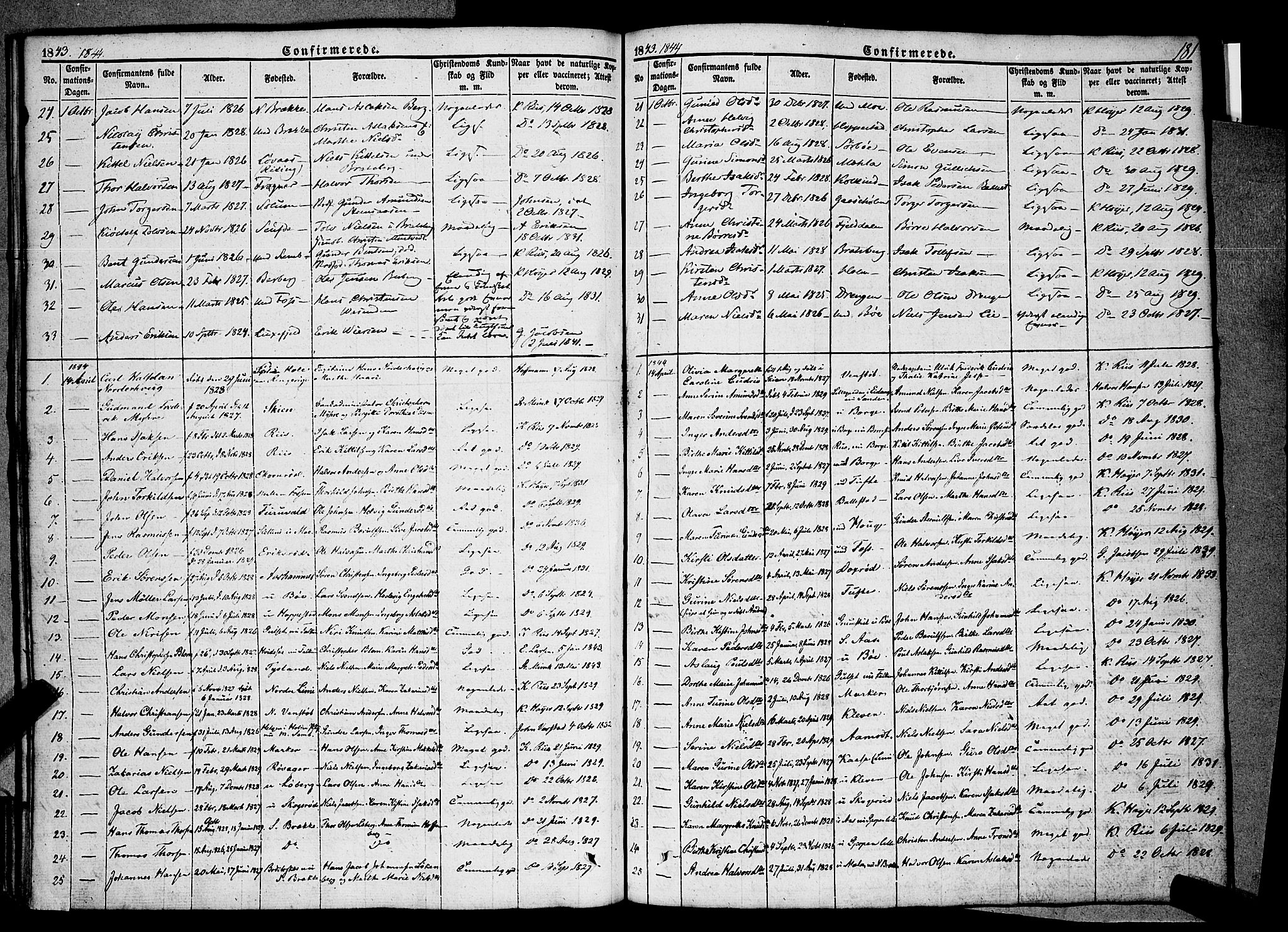 Gjerpen kirkebøker, AV/SAKO-A-265/F/Fa/L0007a: Ministerialbok nr. I 7A, 1834-1857, s. 181