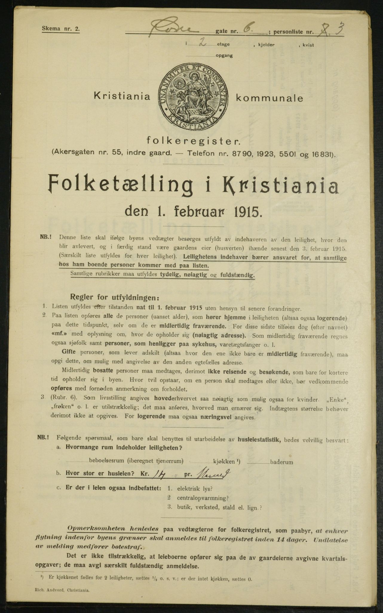 OBA, Kommunal folketelling 1.2.1915 for Kristiania, 1915, s. 130458