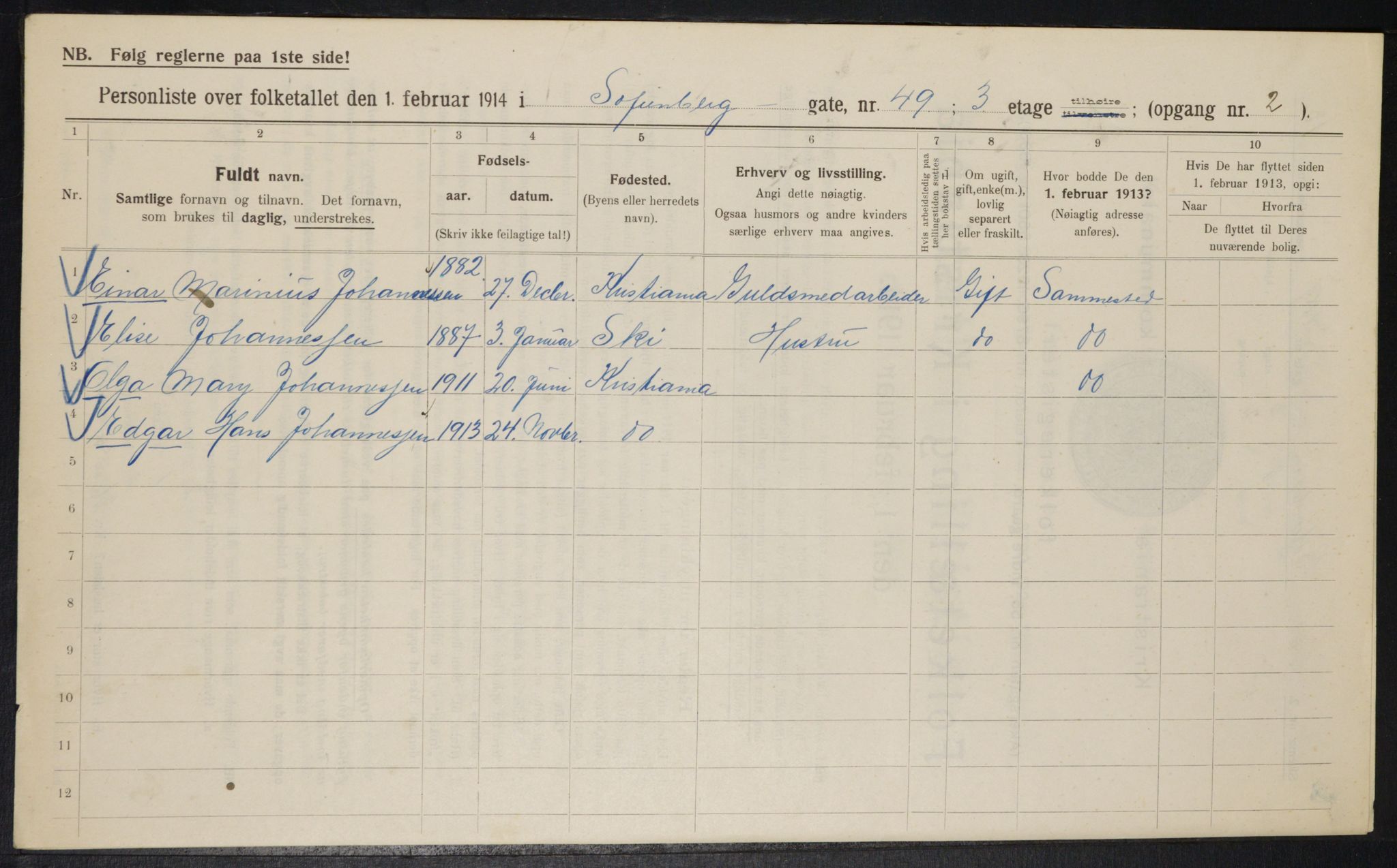 OBA, Kommunal folketelling 1.2.1914 for Kristiania, 1914, s. 98546