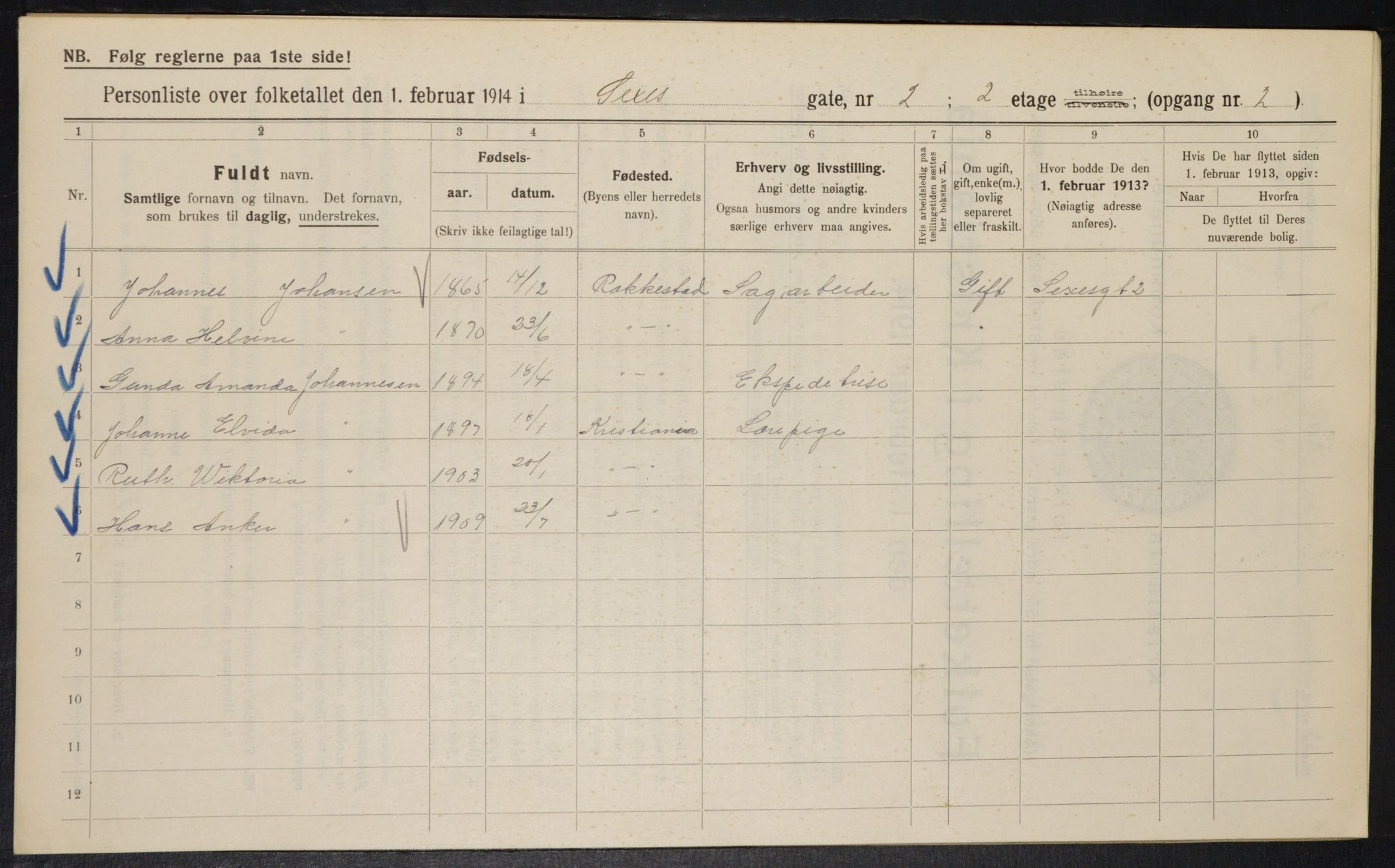 OBA, Kommunal folketelling 1.2.1914 for Kristiania, 1914, s. 94440