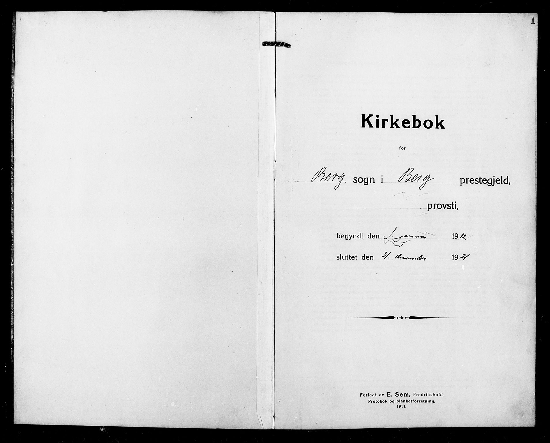 Berg sokneprestkontor, SATØ/S-1318/G/Ga/Gab/L0006klokker: Klokkerbok nr. 6, 1912-1921, s. 1