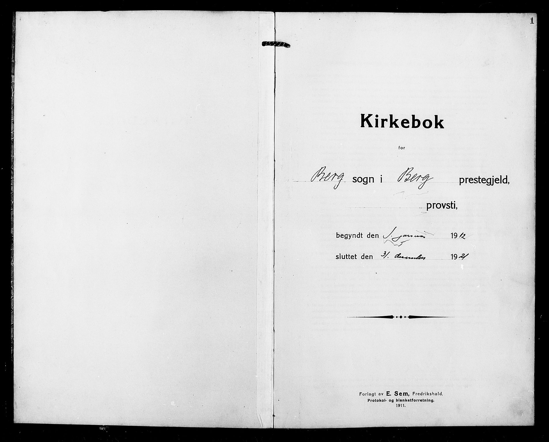 Berg sokneprestkontor, AV/SATØ-S-1318/G/Ga/Gab/L0006klokker: Klokkerbok nr. 6, 1912-1921, s. 1