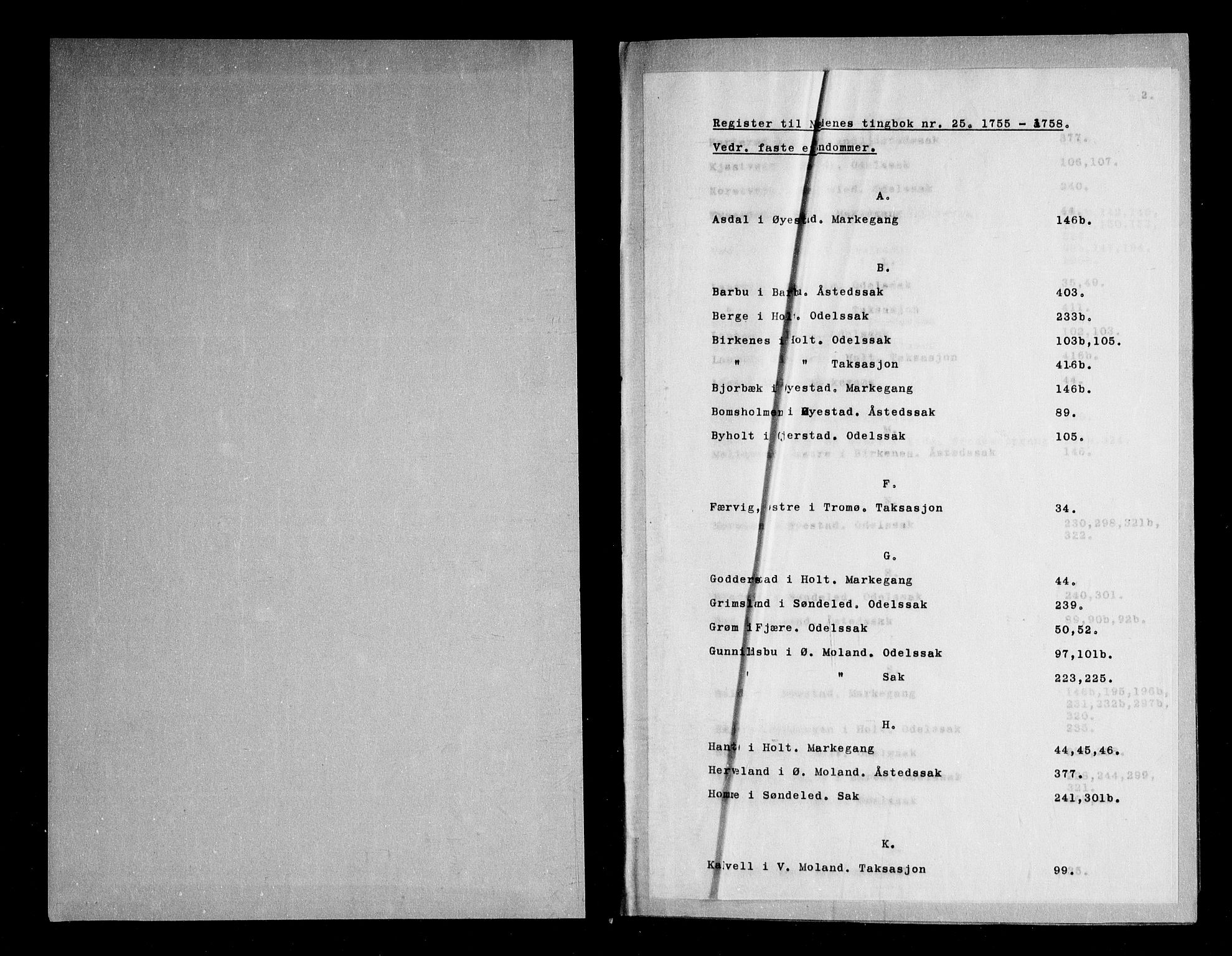 Nedenes sorenskriveri før 1824, AV/SAK-1221-0007/F/Fa/L0030: Tingbok med register nr 25, 1755-1758