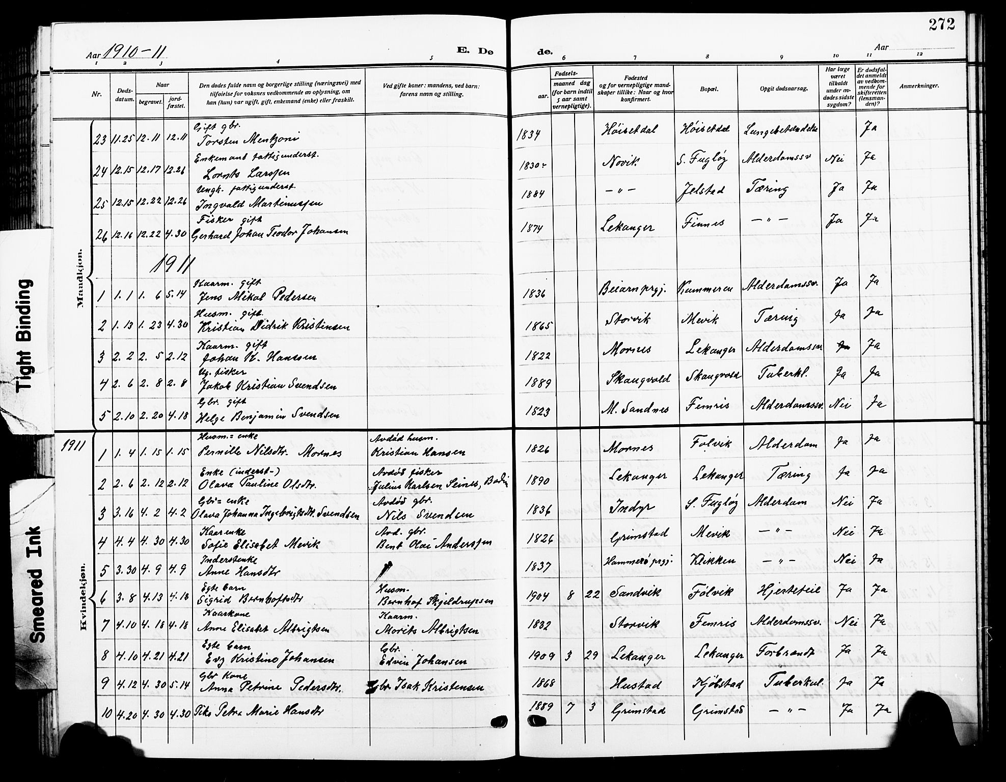 Ministerialprotokoller, klokkerbøker og fødselsregistre - Nordland, AV/SAT-A-1459/805/L0110: Klokkerbok nr. 805C06, 1909-1924, s. 272