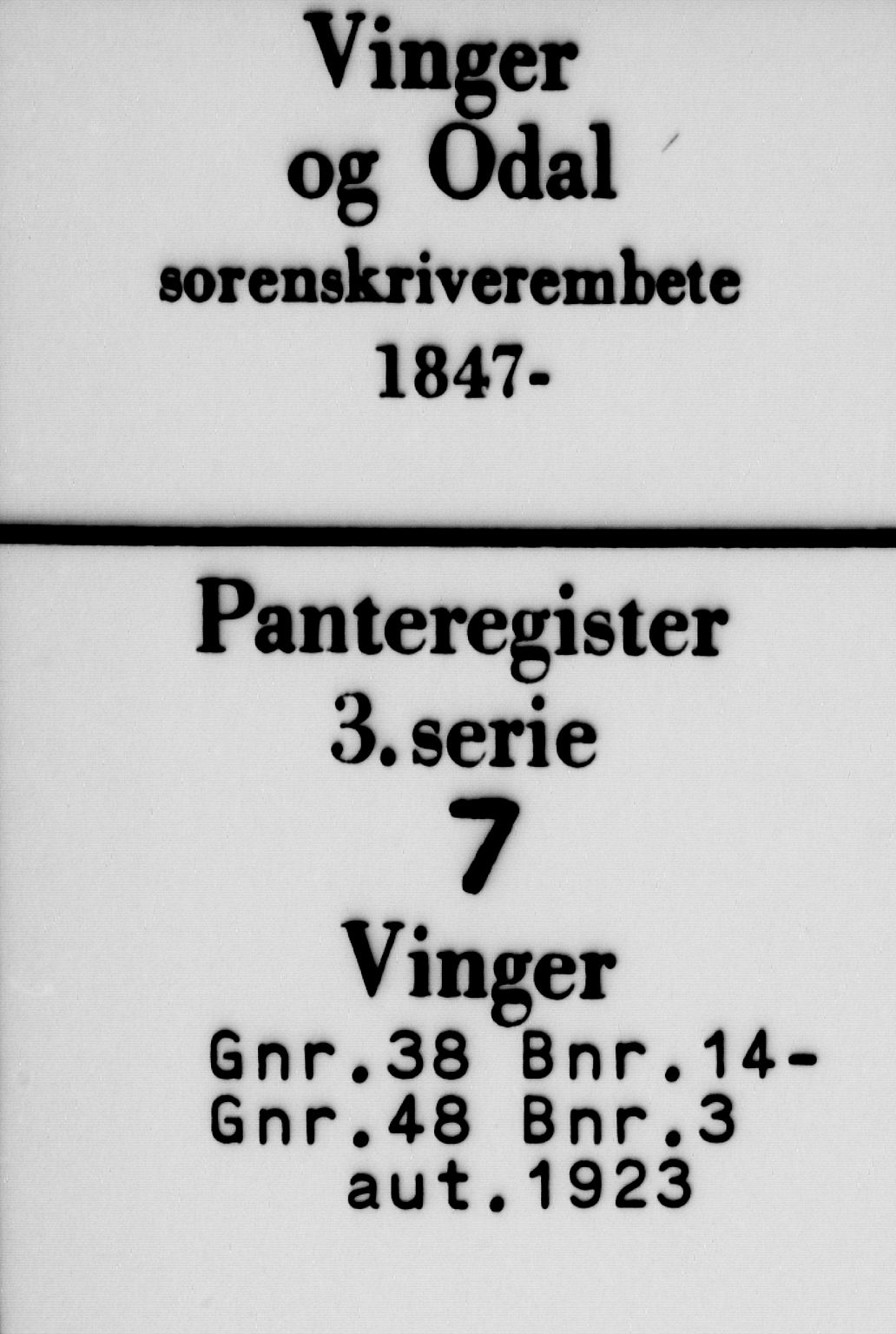 Vinger og Odal sorenskriveri, SAH/TING-022/H/Ha/Hac/Hacc/L0007: Panteregister nr. 3.7, 1923