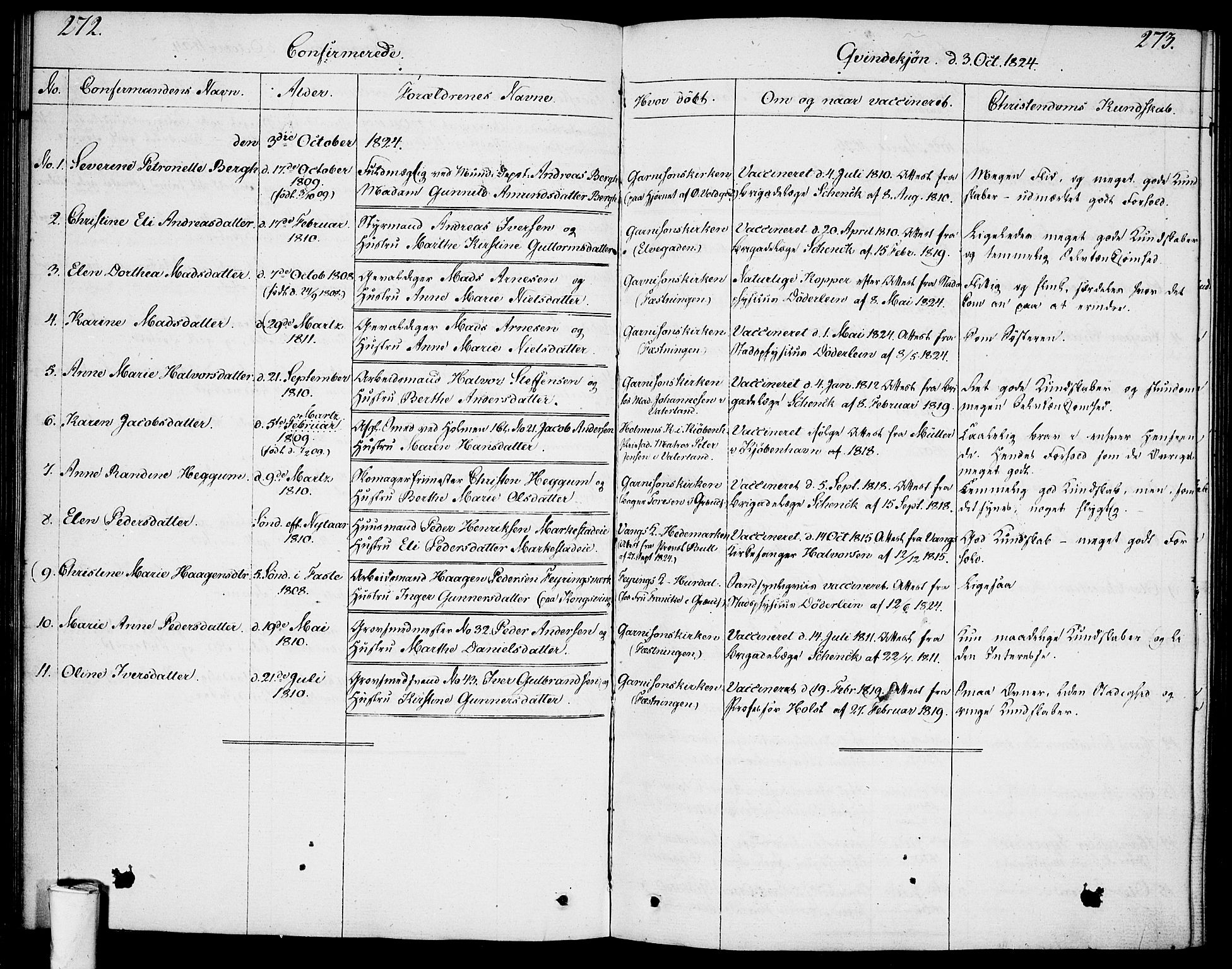 Garnisonsmenigheten Kirkebøker, AV/SAO-A-10846/F/Fa/L0004: Ministerialbok nr. 4, 1820-1828, s. 272-273