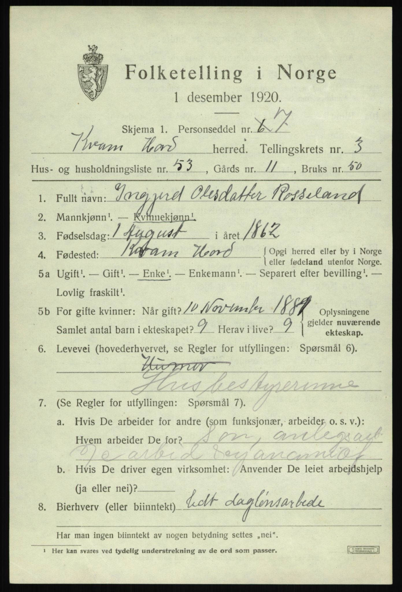 SAB, Folketelling 1920 for 1238 Kvam herred, 1920, s. 3211