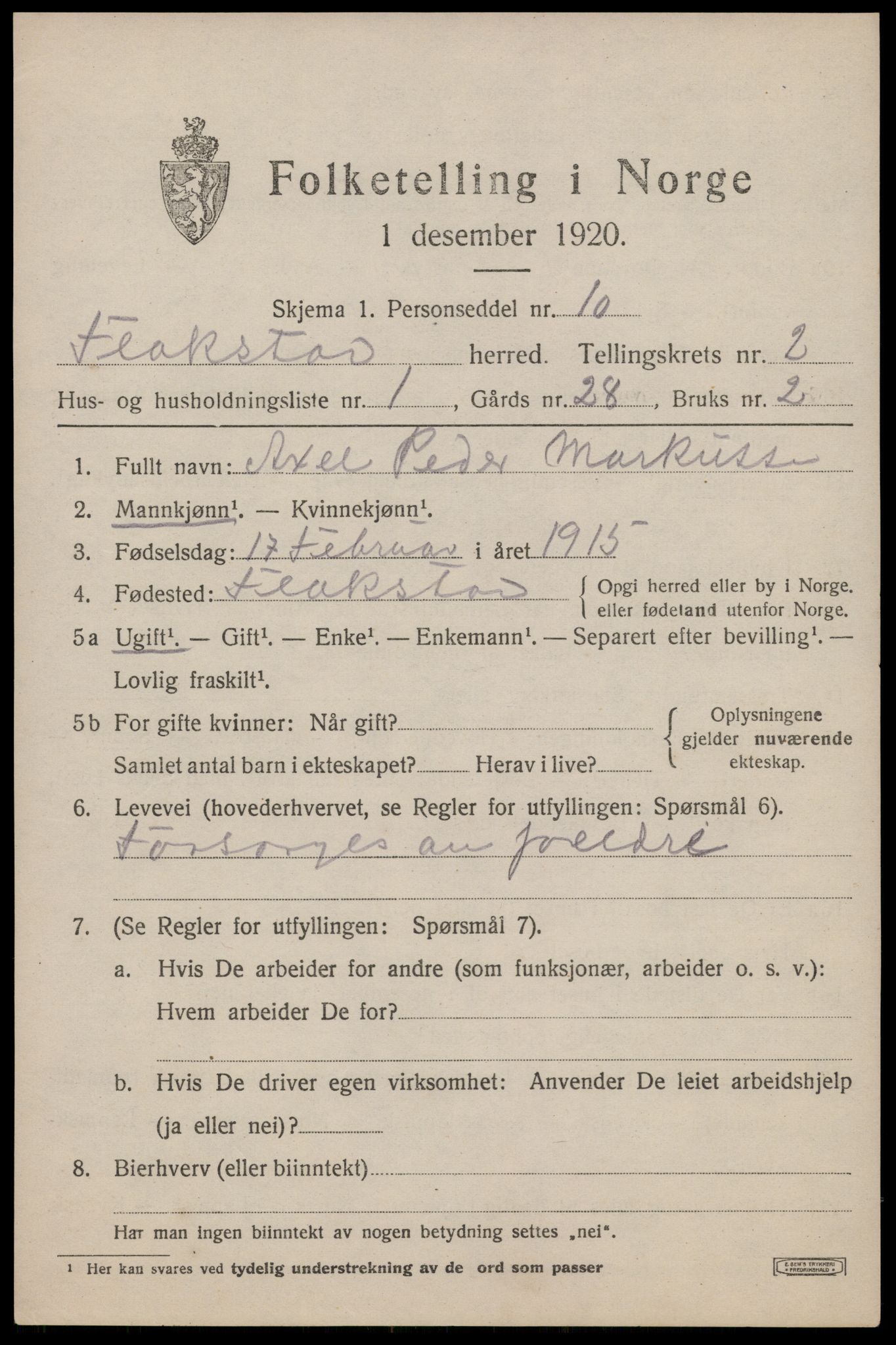 SAT, Folketelling 1920 for 1859 Flakstad herred, 1920, s. 1235