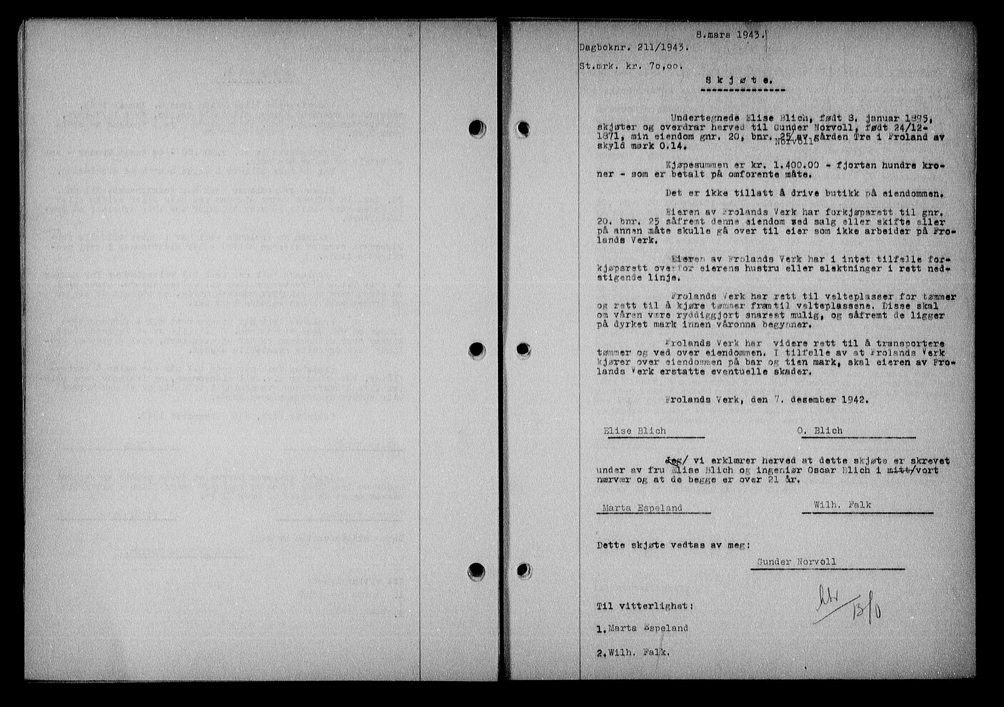 Nedenes sorenskriveri, AV/SAK-1221-0006/G/Gb/Gba/L0050: Pantebok nr. A-IV, 1942-1943, Dagboknr: 211/1943