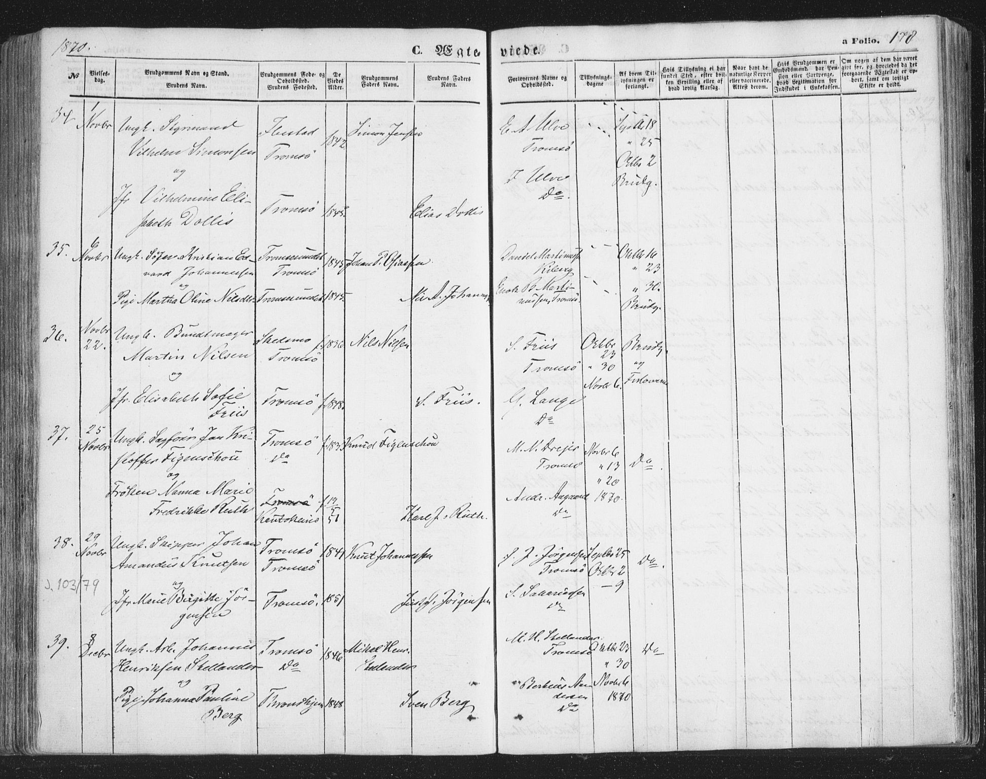 Tromsø sokneprestkontor/stiftsprosti/domprosti, AV/SATØ-S-1343/G/Ga/L0012kirke: Ministerialbok nr. 12, 1865-1871, s. 178