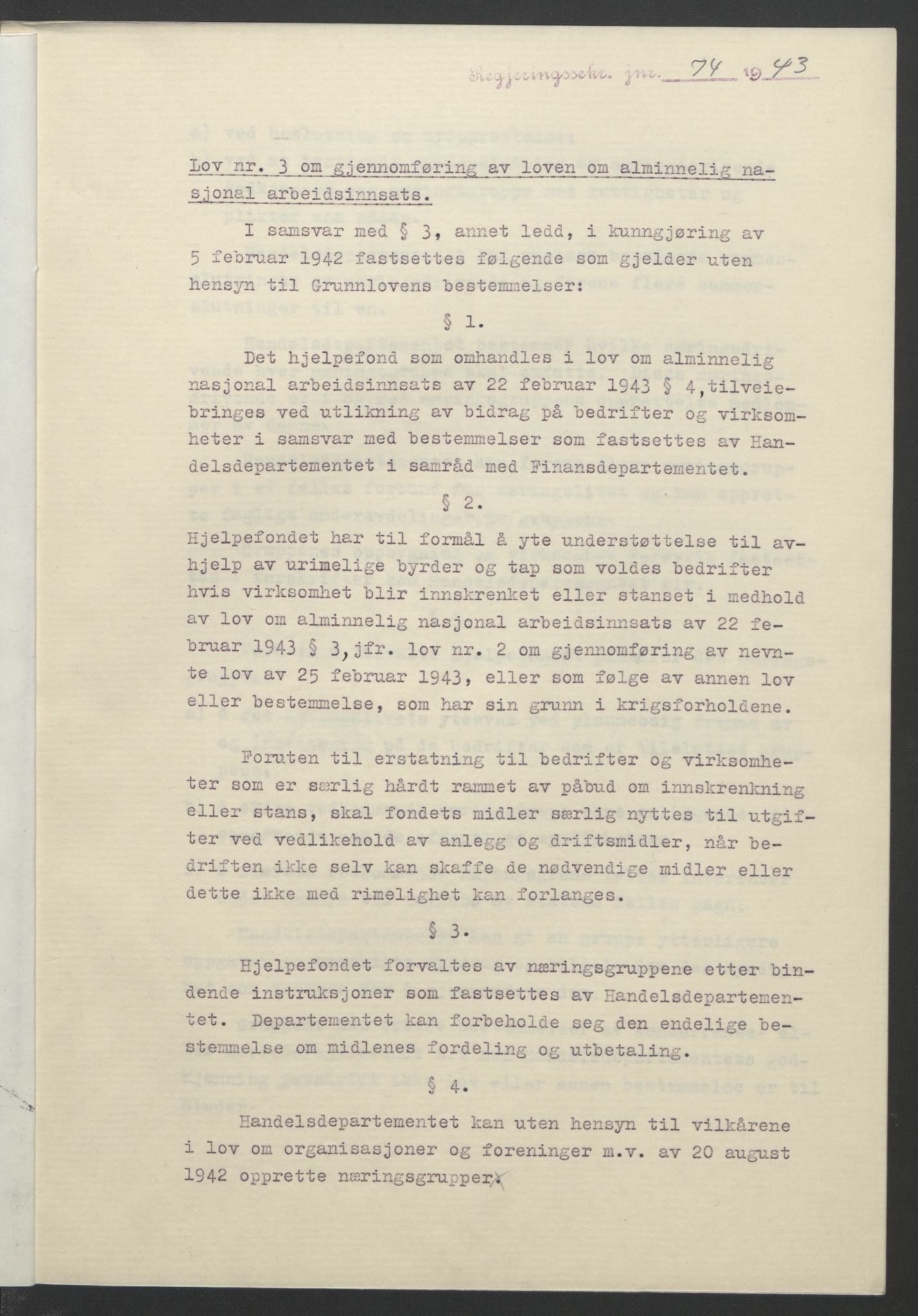 NS-administrasjonen 1940-1945 (Statsrådsekretariatet, de kommisariske statsråder mm), RA/S-4279/D/Db/L0099: Lover, 1943, s. 170
