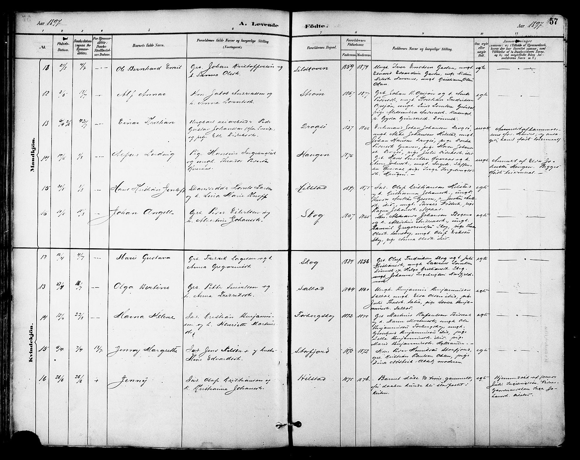 Ministerialprotokoller, klokkerbøker og fødselsregistre - Nordland, AV/SAT-A-1459/814/L0230: Klokkerbok nr. 814C03, 1884-1911, s. 57