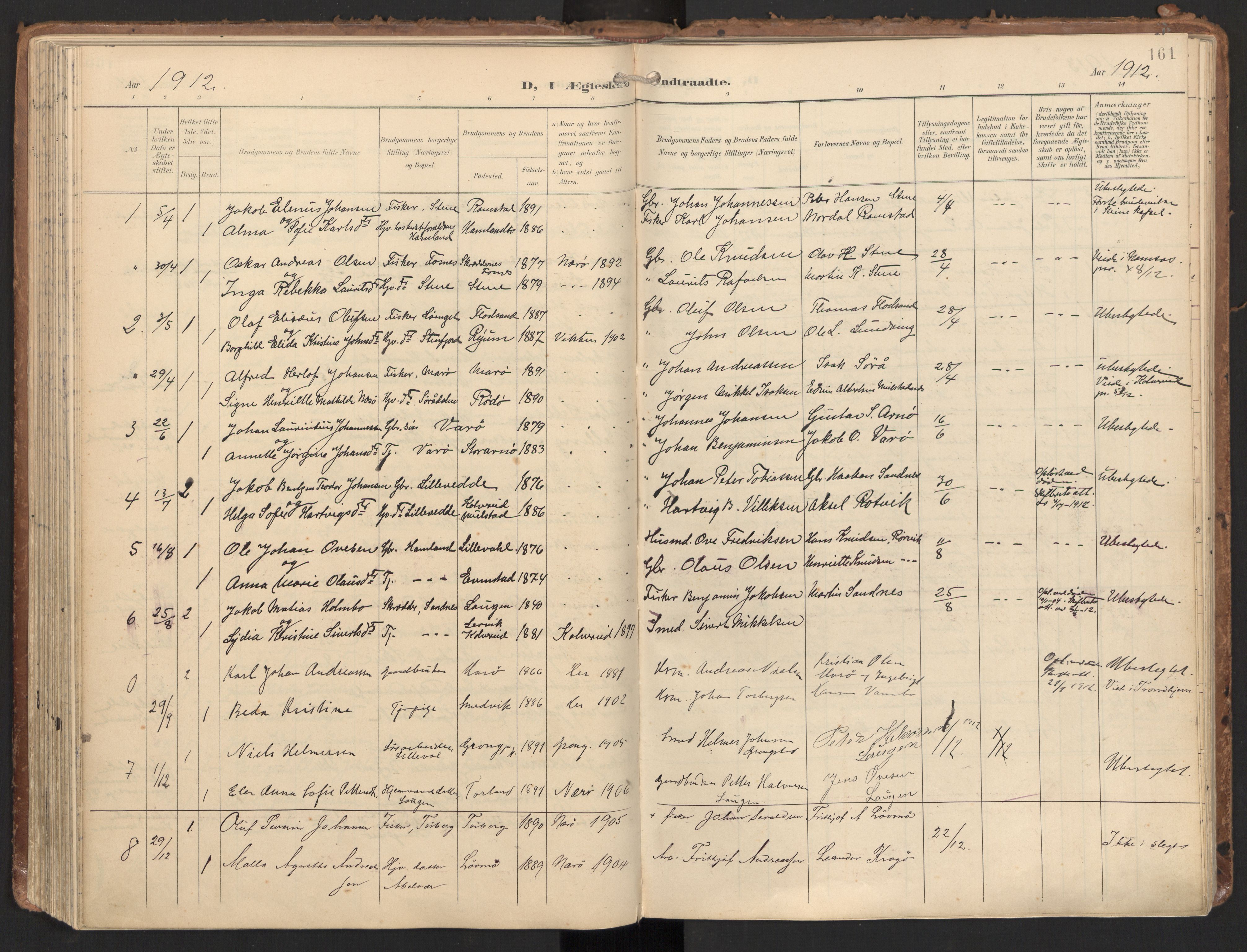 Ministerialprotokoller, klokkerbøker og fødselsregistre - Nord-Trøndelag, AV/SAT-A-1458/784/L0677: Ministerialbok nr. 784A12, 1900-1920, s. 161
